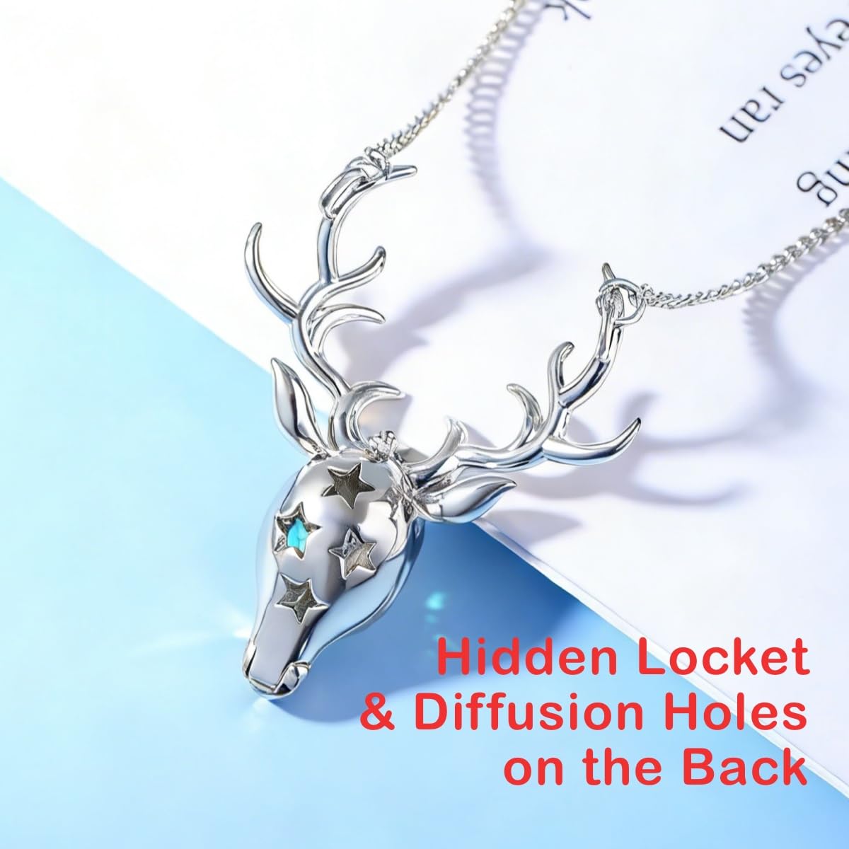 LOMEVERSE Essential Oil Diffuser Necklace - Hidden Scent Locket Jewelry for Anxiety & Stress Relief - Discreet 316L Stainless Steel Aromatherapy Necklace with Cubic Zirconia Buck Pendant - Yoga Self Care Gifts for Women, Mom, Nurse