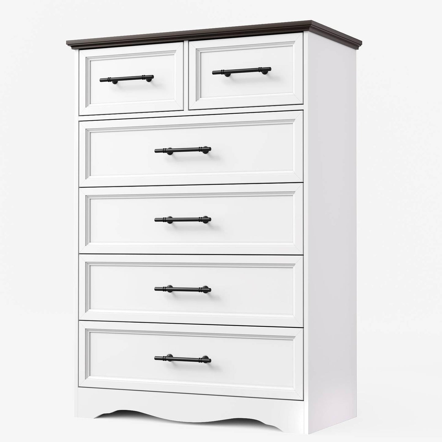 YANSNWO White Dresser for Bedroom, Farmhouse 6 Chest of Drawers, Modern 44" Tall Chest of Drawers with Brushed Metal Handle, Wood Closet Organizers and Storage Cabinet for Bedroom, Living Room