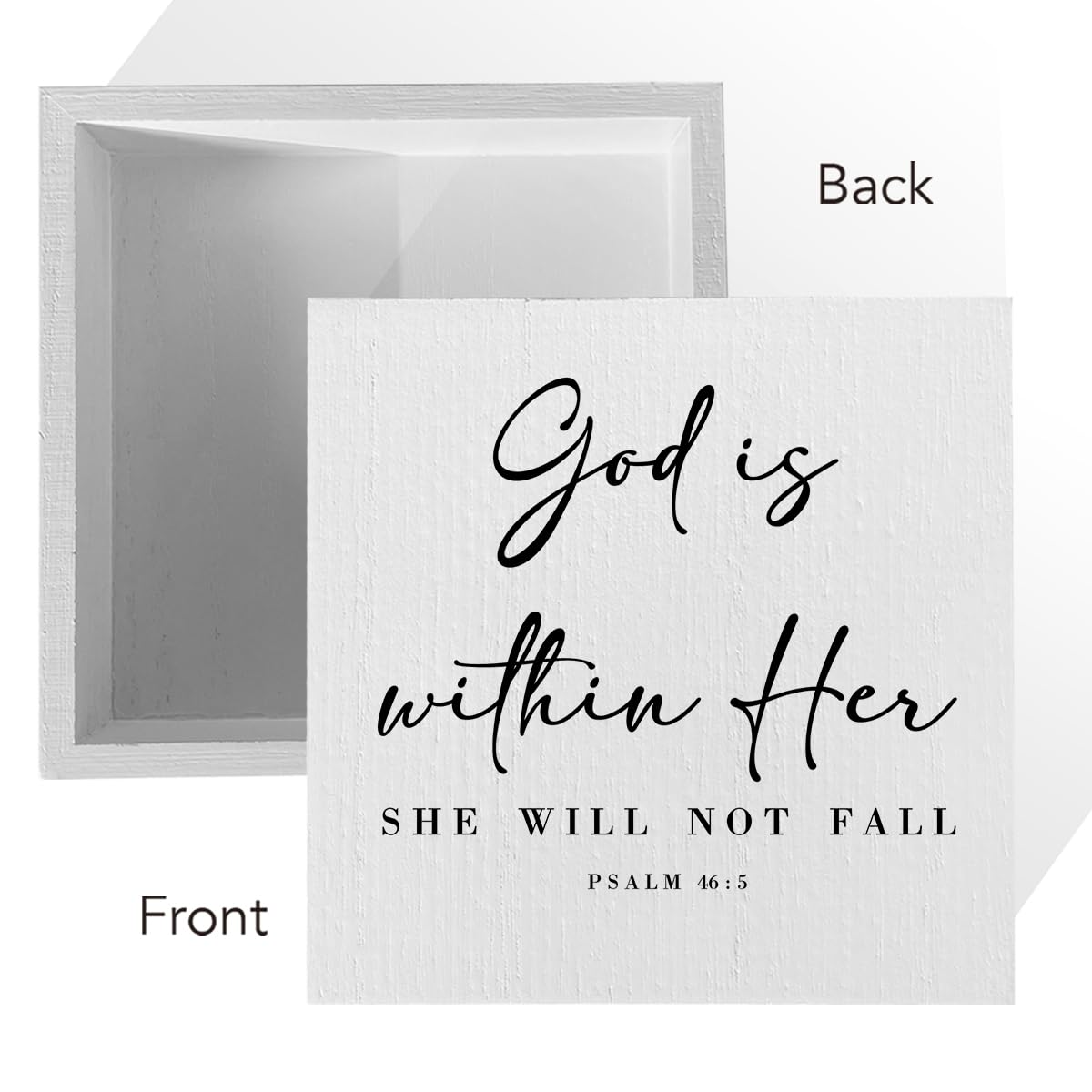 God Is Within Her Bible Verse Artwork Wooden Box Sign Rustic Farmhouse Style Psalm 46:5 Christian Wood Block Plaque 5 X 5 Inches Home Office Desk Sign Decor for Gifts