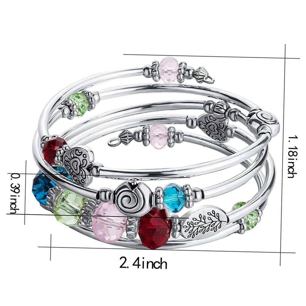 PEARL&CLUB Bead Crystal Wrap Bangle Bracelet - Fashion Jewelry Beaded Bracelet with Silver Metal, Gifts for Women(23-Colorful)