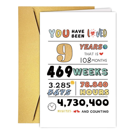 Cute 9th Birthday Card for Girls Boys, Ideal 9th Birthday Gift from Mom Dad, 9 Years Old Birthday Card Gift For Son Daughter Children, Unique 9th Birthday Decorations for Grandson Granddaughter