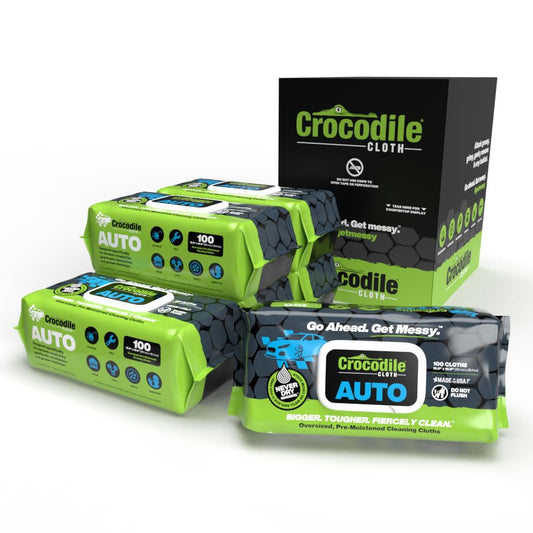 Crocodile Cloth Auto Cleaning Wipes – 600 Count (6 Packs of 100) XL 15" x 10" Heavy-Duty Car Wipes for Engine Degreaser, Detailing, Tires, Tools & DIY Projects