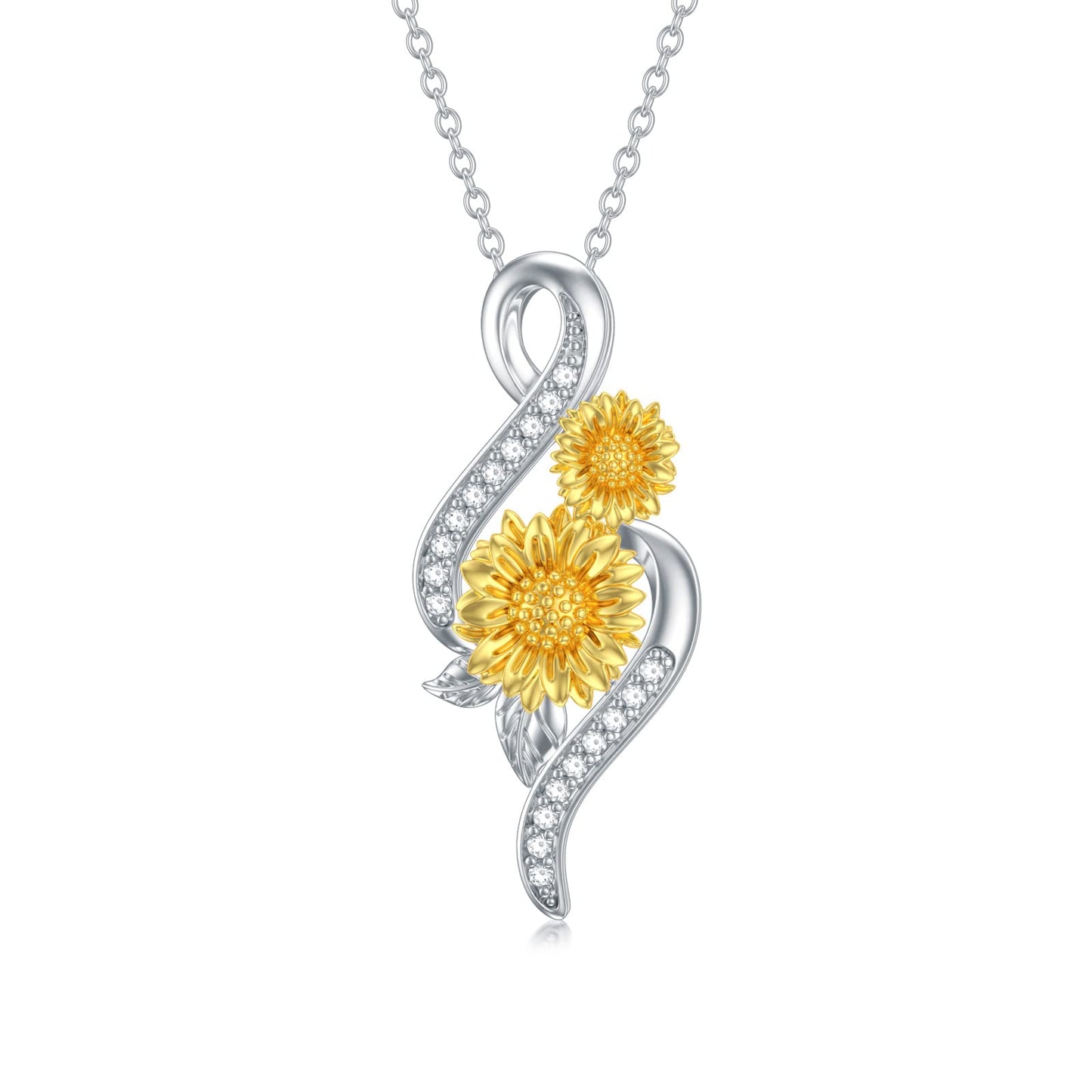 ZBA Natural Diamond Sunflower Necklace for Women Sterling Silver Infinity Sunflowers Jewelry, Anniversary Birthday Mothers Day Gifts for Mom Wife Her Daughter