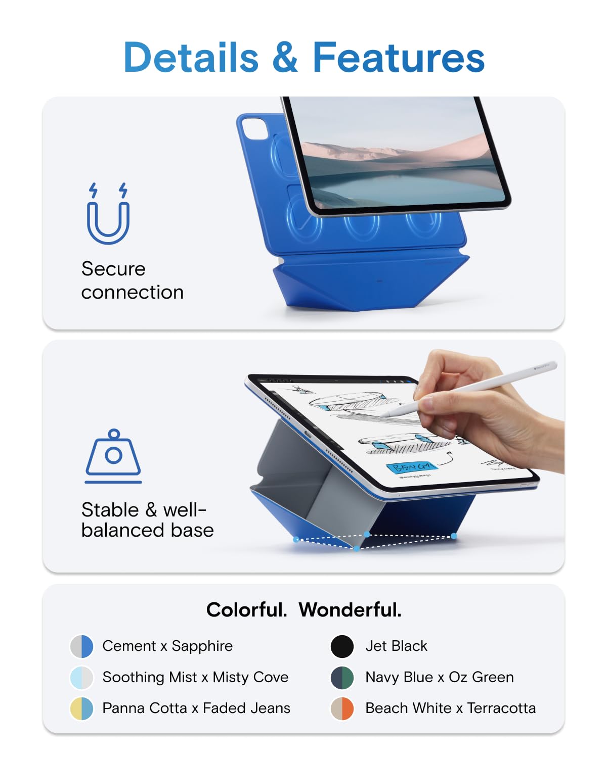 MOFT Dynamic Folio Tablet Stand Compatible with iPad Air 11"(M4 2026/M3 2025/M2 2024)&iPad Air 10.9"(5th 2022/4th 2020),Slim Magnetic Tablet Holder with 20+ Viewing Angles, Soothing Mist x Misty Cove
