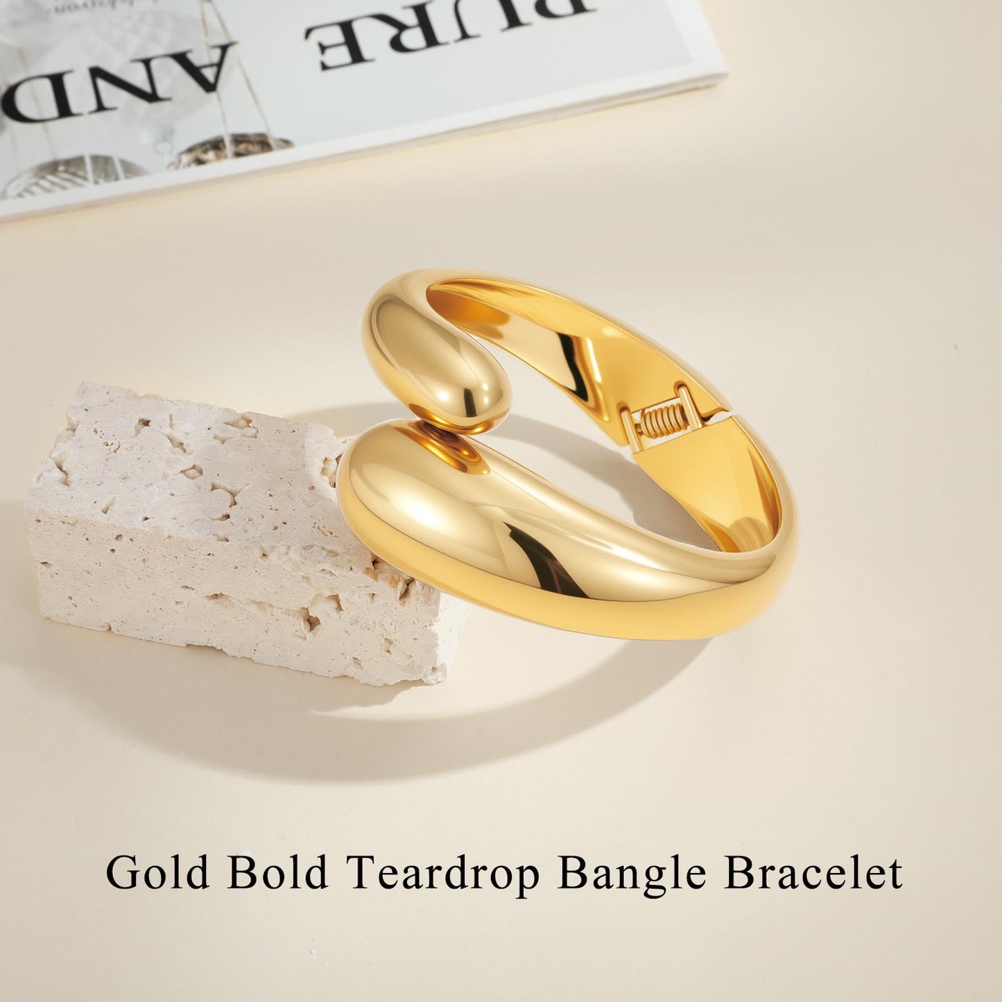 Yowivon Gold Bangles Bracelet for Women, Chunky Gold Bracelet Teardrop Twisted Hinged Open Bangle Bracelets, Non Tarnish 18K Gold Plated Thick Cuff Bracelets Trendy Jewelry Gifts