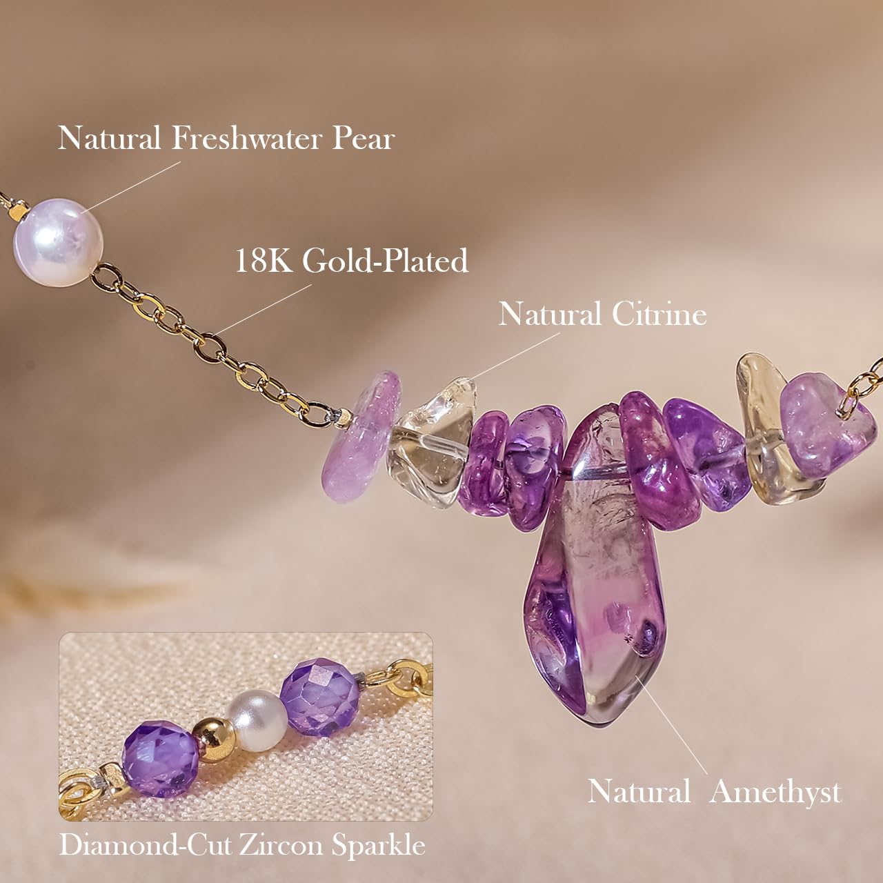 Gmissbabicoo Amethyst Necklace Purple Crystal Pearl Adjustable Handmade Hypoallergenic Jewelry for Women Daily February Birthstone Gemstones