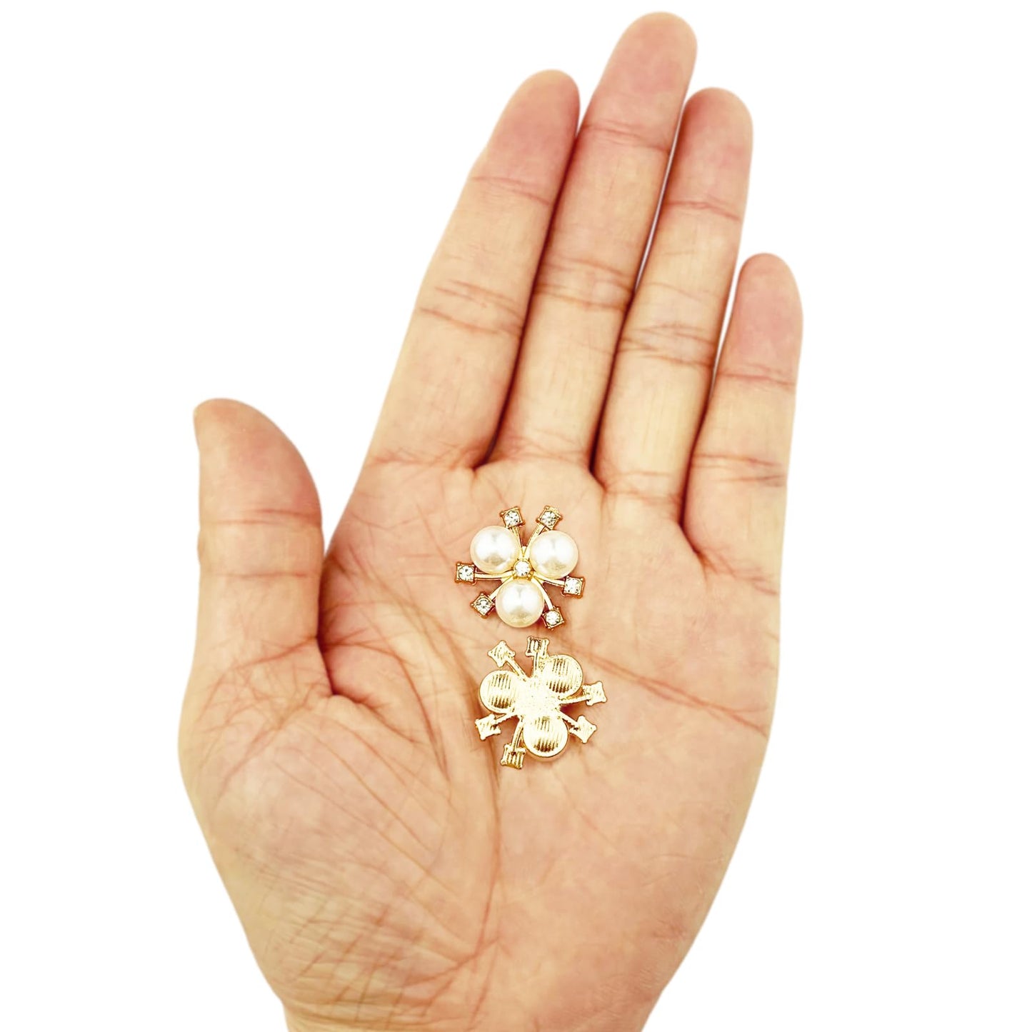BETITETO 50Pcs Pearl Rhinestone Charms Buttons Embellishments Bulk Flatback for Shoe Decoration Jewelry Making Clothes Brooch Headbands and Wedding Flower Bouquet Crafts DIY (#1 Gold Alloy)