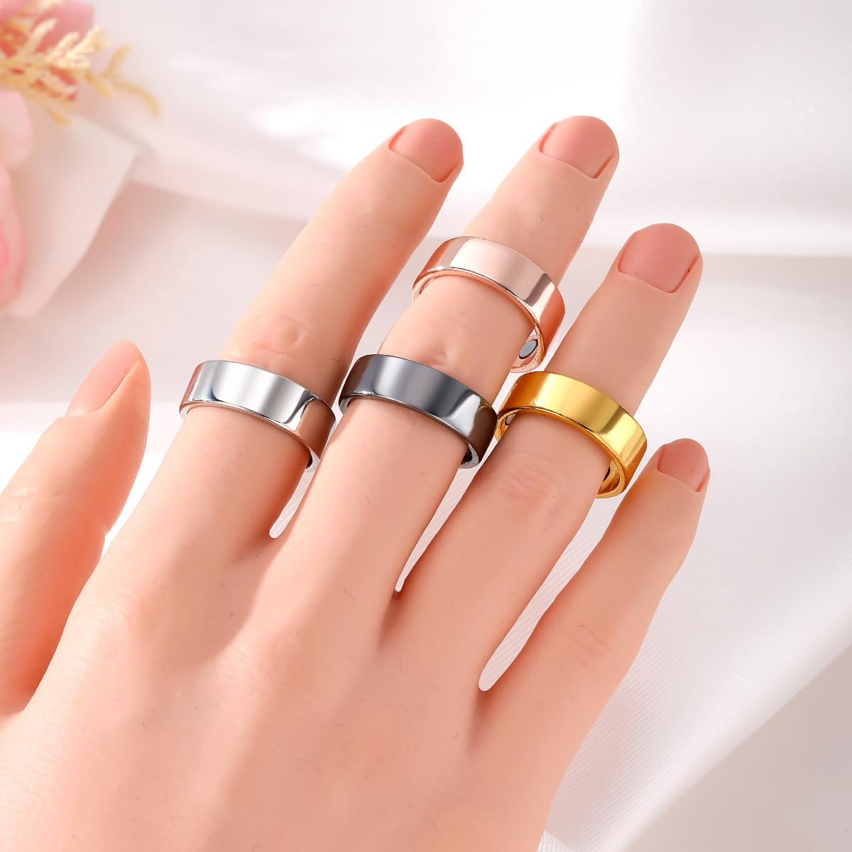 2PCS Magnetic Rings for Women Anti Snoring Ring Auvulis Migraine Rings Titanium Ion Magtherapy Lymphatic Drainage Rings Lymph Nodes Acupuncture Therapy Stainless Steel Ring For Women Men Health Jewelry Gifts