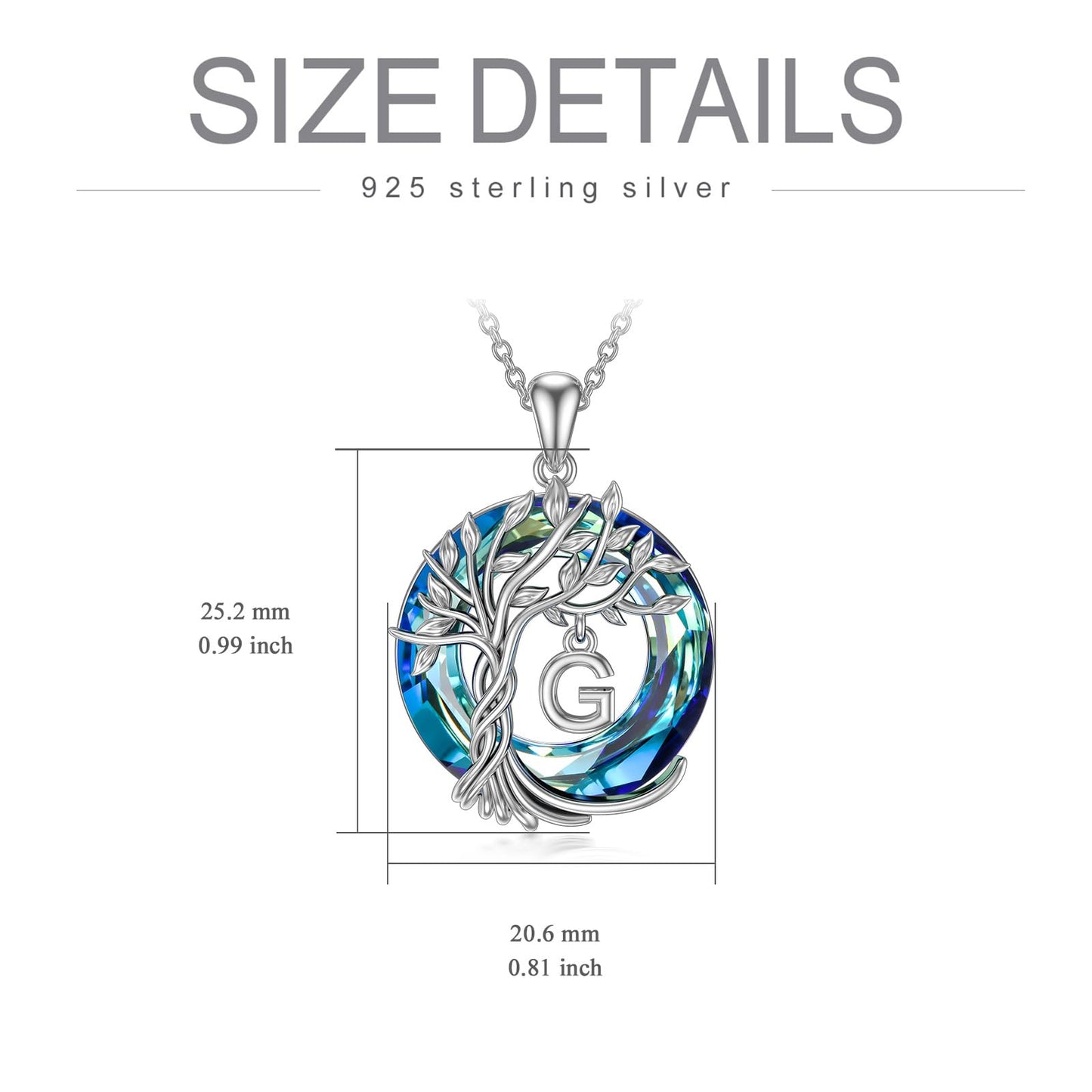 TOUPOP Tree of Life Initial Necklace Gifts for Women Sterling Silver Initial G Letter Jewelry Irish Crystal Pendant Birthday Gifts for Women Her Mom Wife Daughter