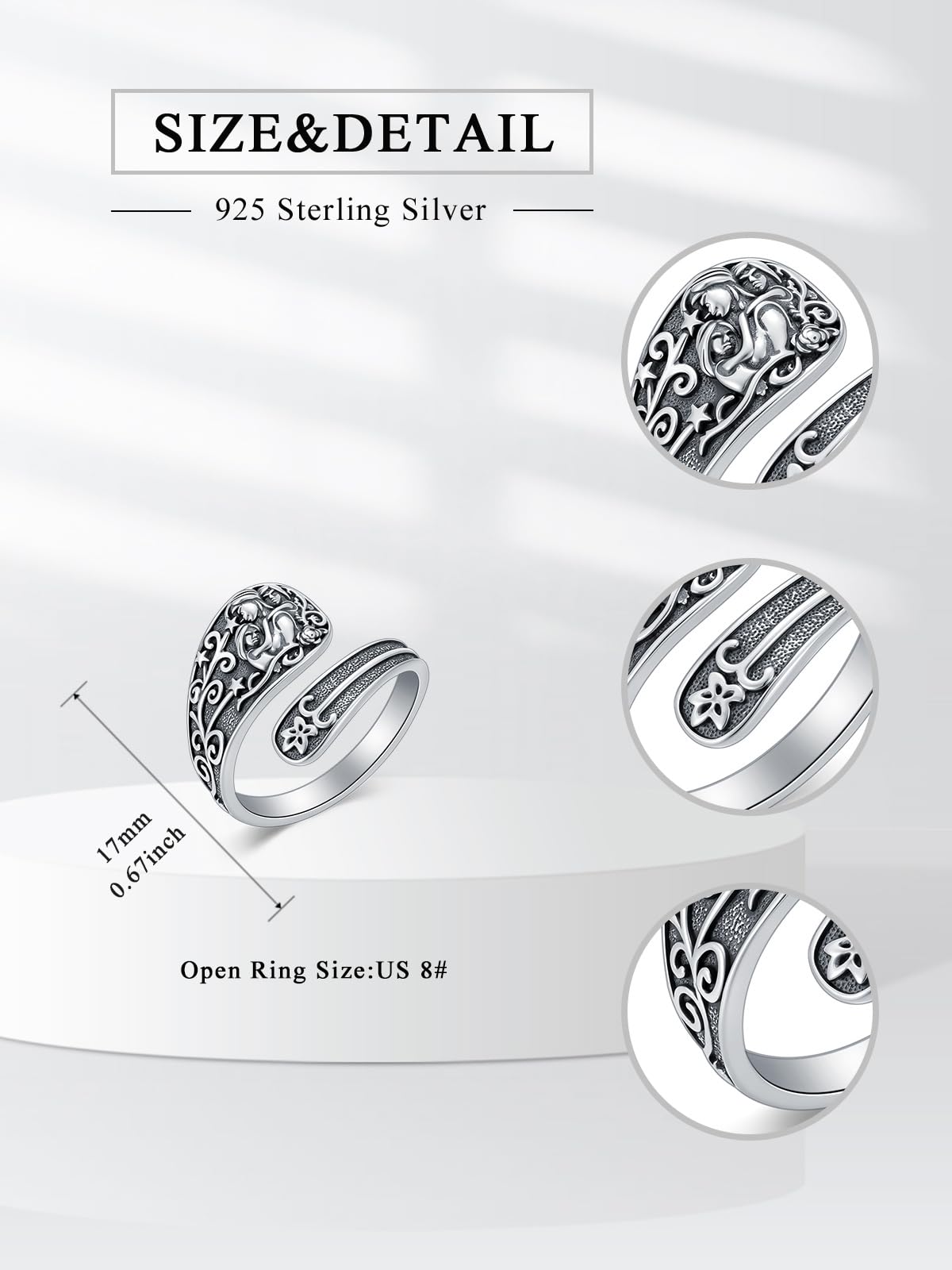 Midari Mother Daughter Rings 925 Sterling Silver Adjustable Mother Spoon Thumb Rings for Women Vintage Mama Two Daughte Jewelry Gift for Mom Daughter Grandma