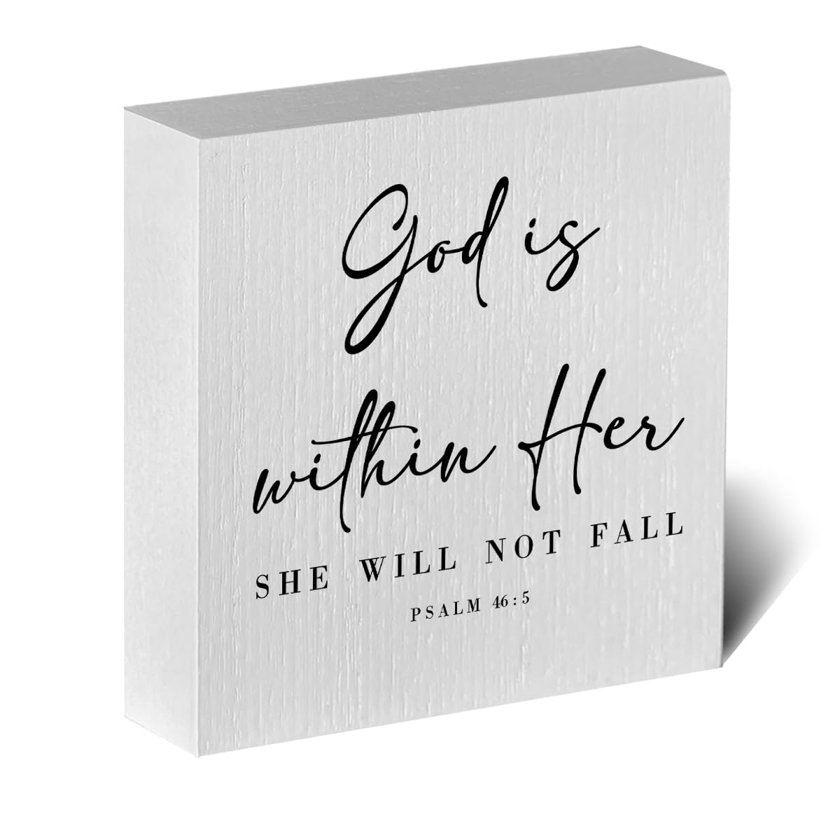 God Is Within Her Bible Verse Artwork Wooden Box Sign Rustic Farmhouse Style Psalm 46:5 Christian Wood Block Plaque 5 X 5 Inches Home Office Desk Sign Decor for Gifts
