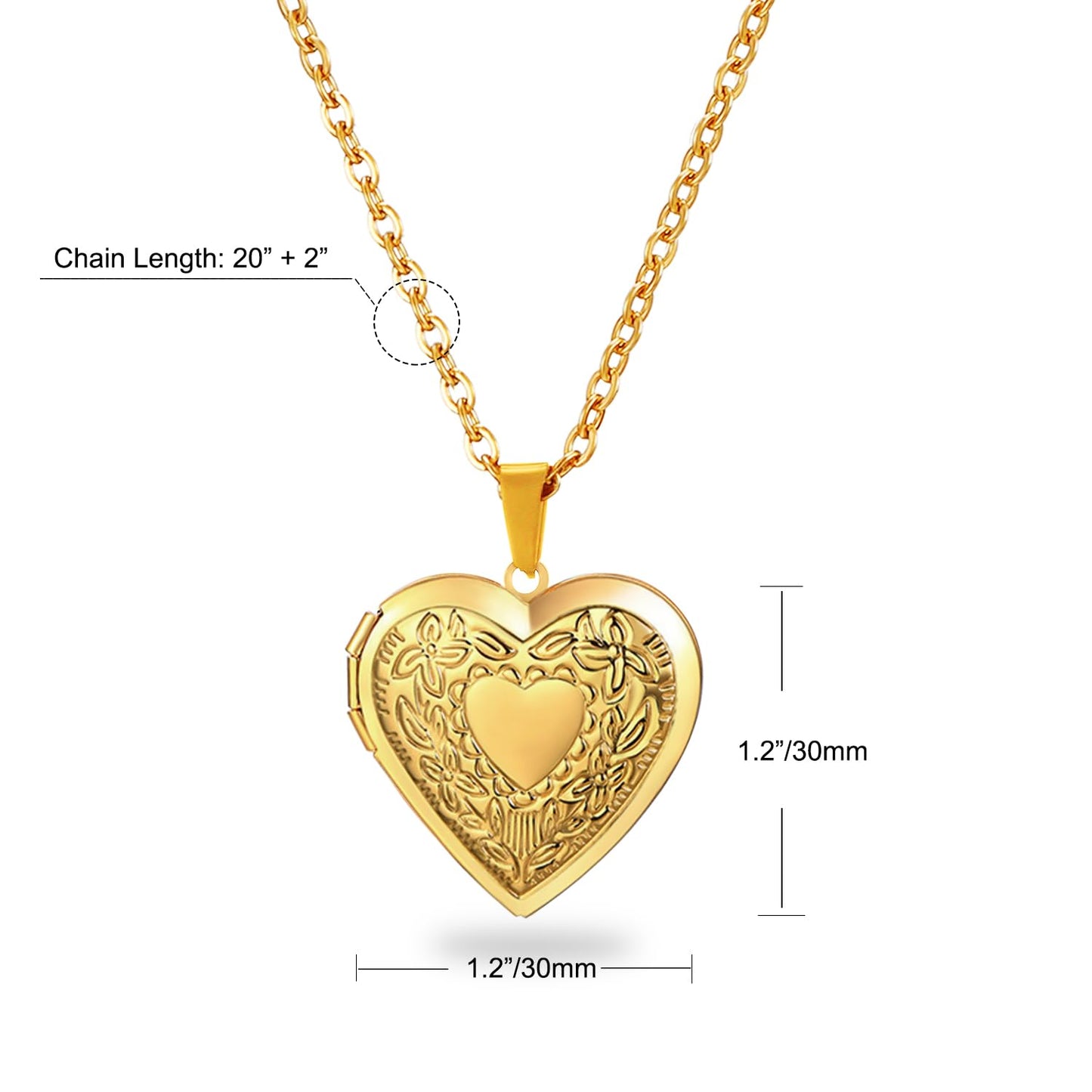 PHOCKSIN Gold Heart Locket Necklace Flower Engraved Personalized Necklace that Holds Pictures Customized Love Heart Gifts Locket Necklaces for Women