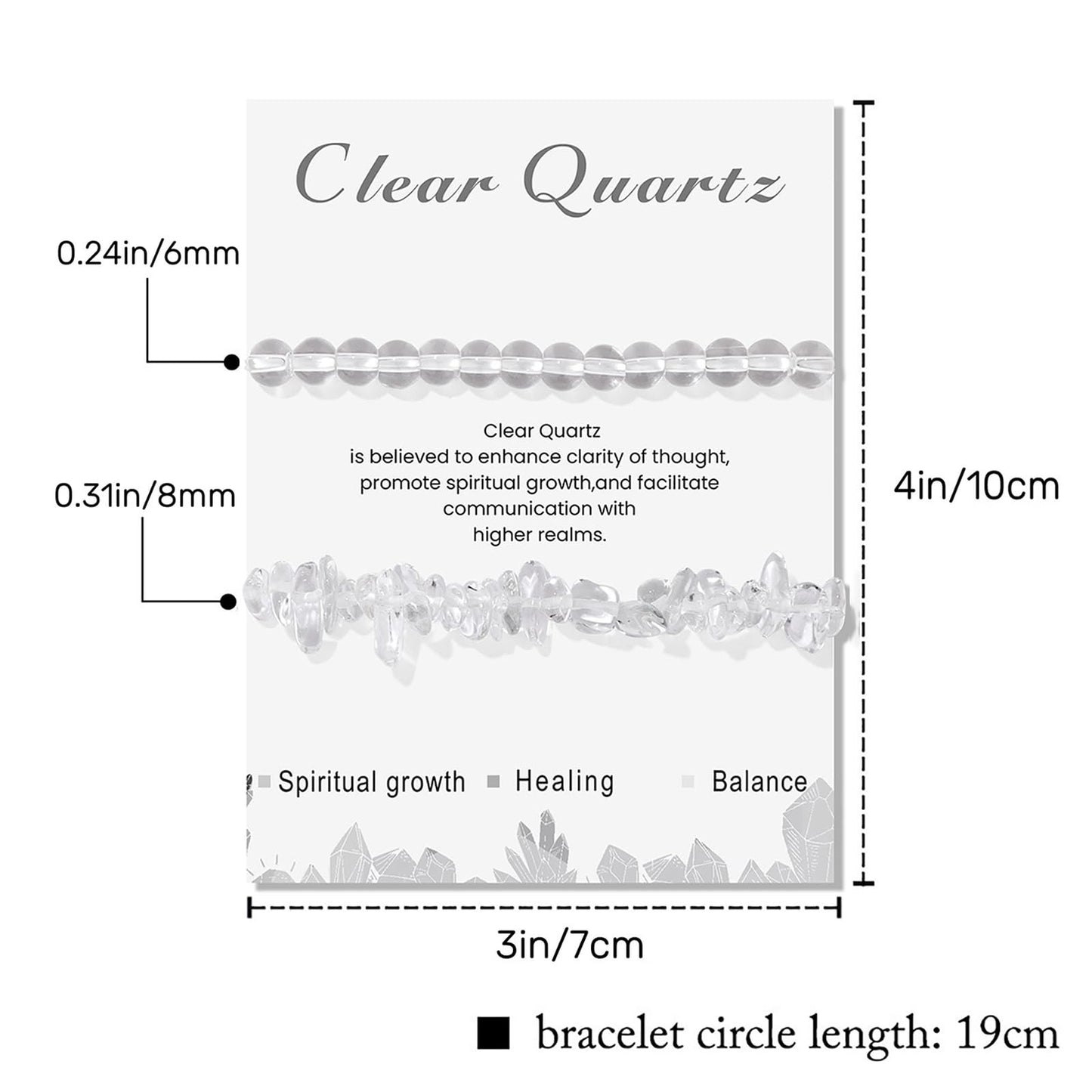 Lit Wall 2Pcs Clear Quartz Bracelet for Women & Men, Dainty Handmade Adjustable Clear Quartz Beaded Gemstone Healing Crystal Bracelets, Strand Style, No Clasp, 2 Count, Unisex, Clear
