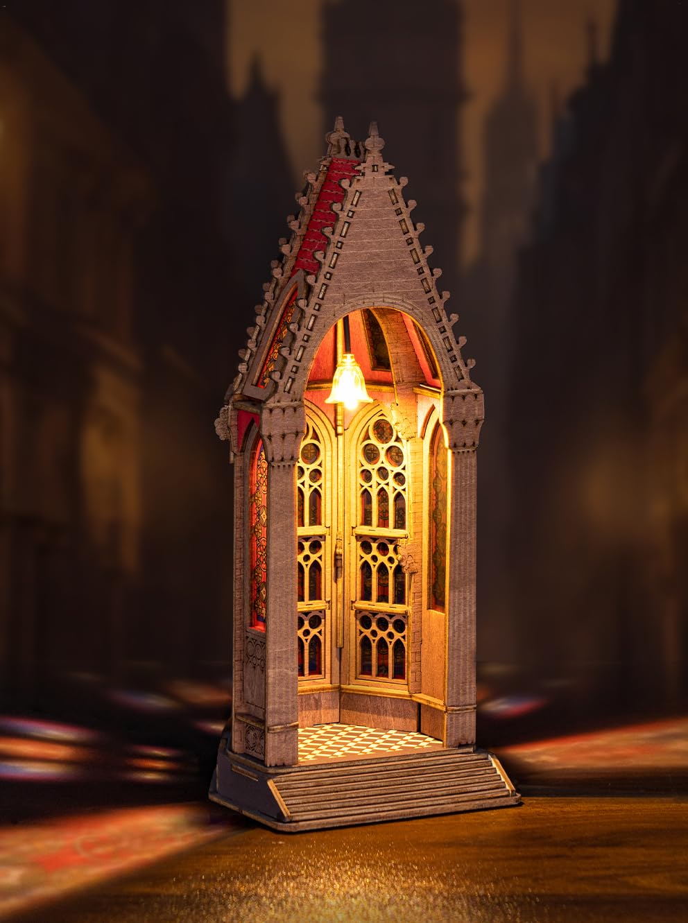Rowood 3D Puzzle,Gothic Architecture Buiding Set Wooden Model Kits for Adults,DIY Adult Craft Kits with LED,Chirstmas Birthday Gift-Geometric Cathedral