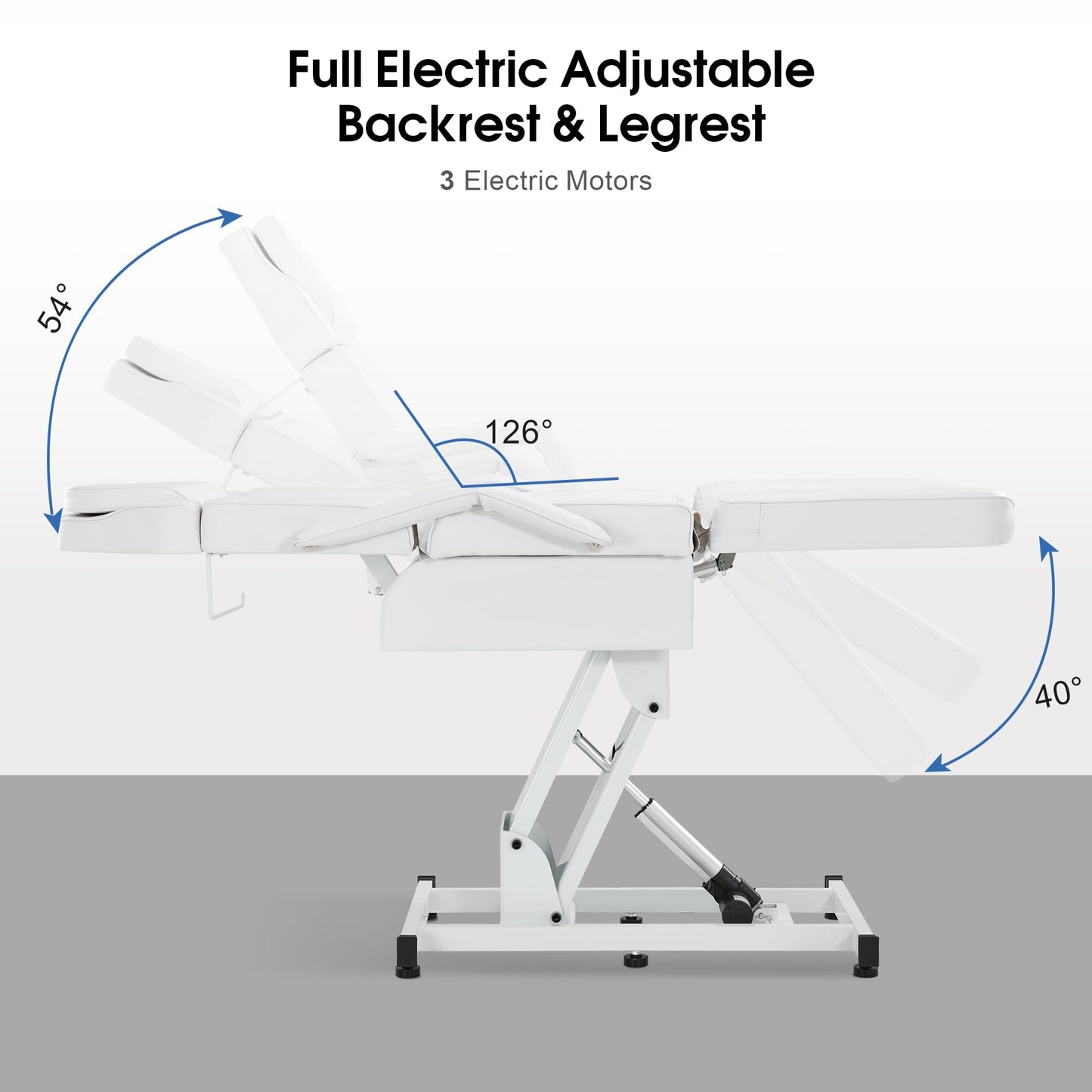 BarberPub Fully Electric Facial Bed with 3 Motor for Esthetician, Electric Tattoo Chair for Client, Facial Bed for Esthetician, Electric Adjustment 2751 (White)