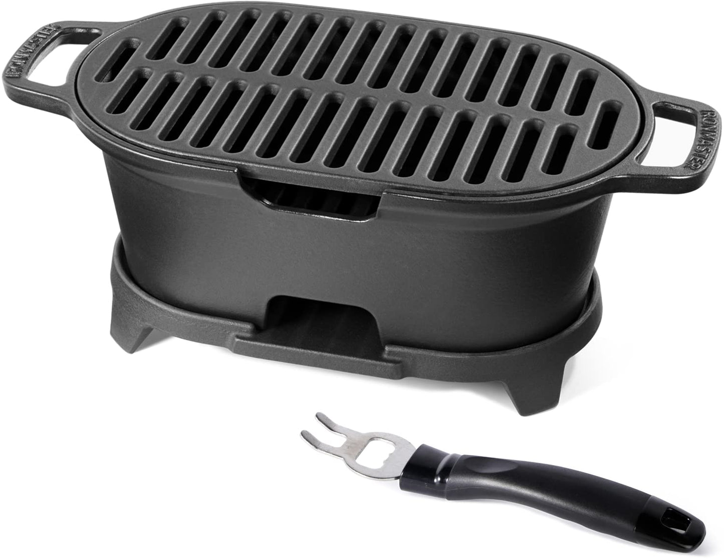 IronMaster Mini 100% Cast Iron Hibachi Grill, Tabletop Small Portable Charcoal Grill for Outdoor Camping, Japanese BBQ Grill Grate Surface 11" x 6.7" Ideal for 2 People
