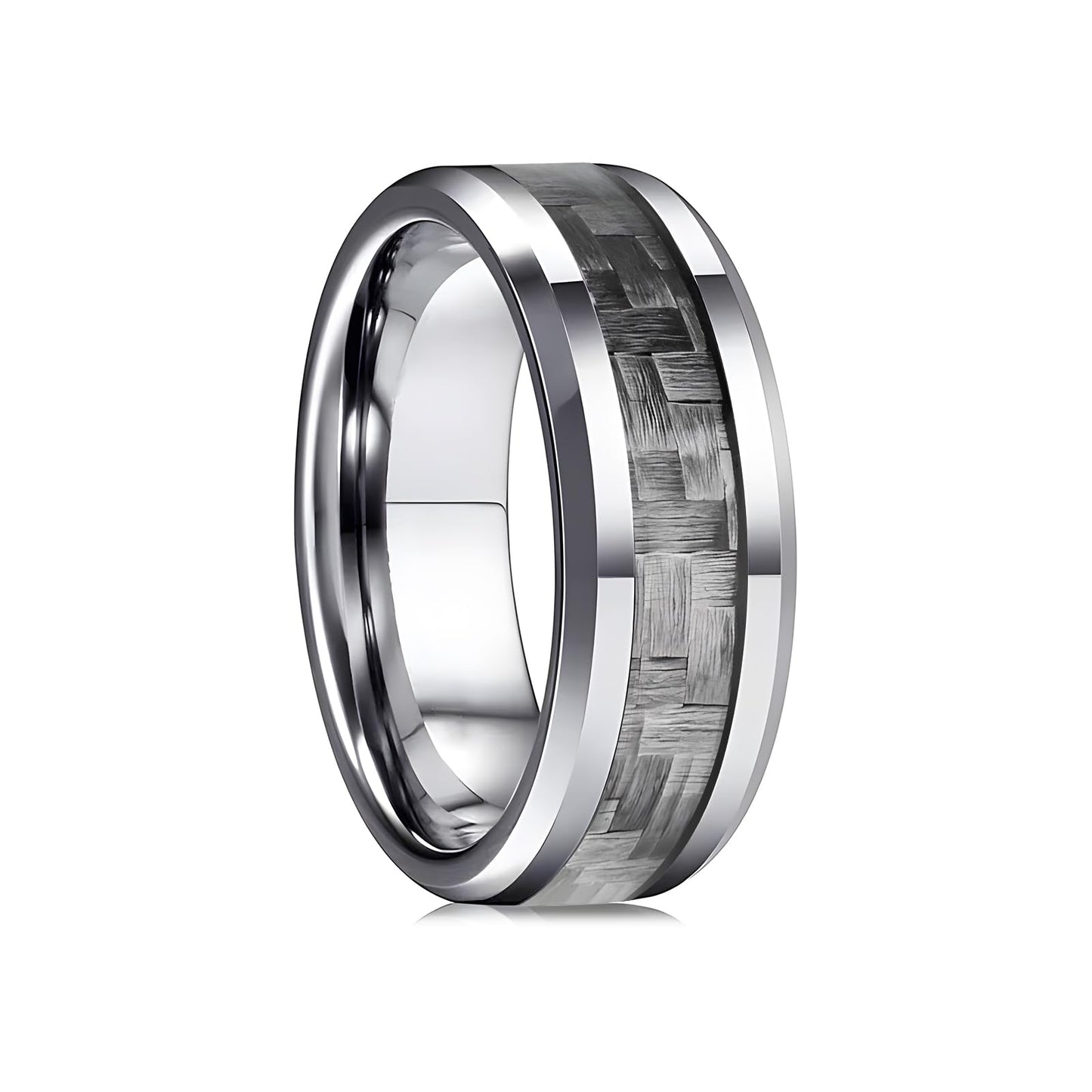 HJIMMNHONG New Carbon Fiber Fashion Rings Double Beveled Edge Delicate Polished Simple Stainless Steel Mens and Women Rings,8mm,Grey,Size10