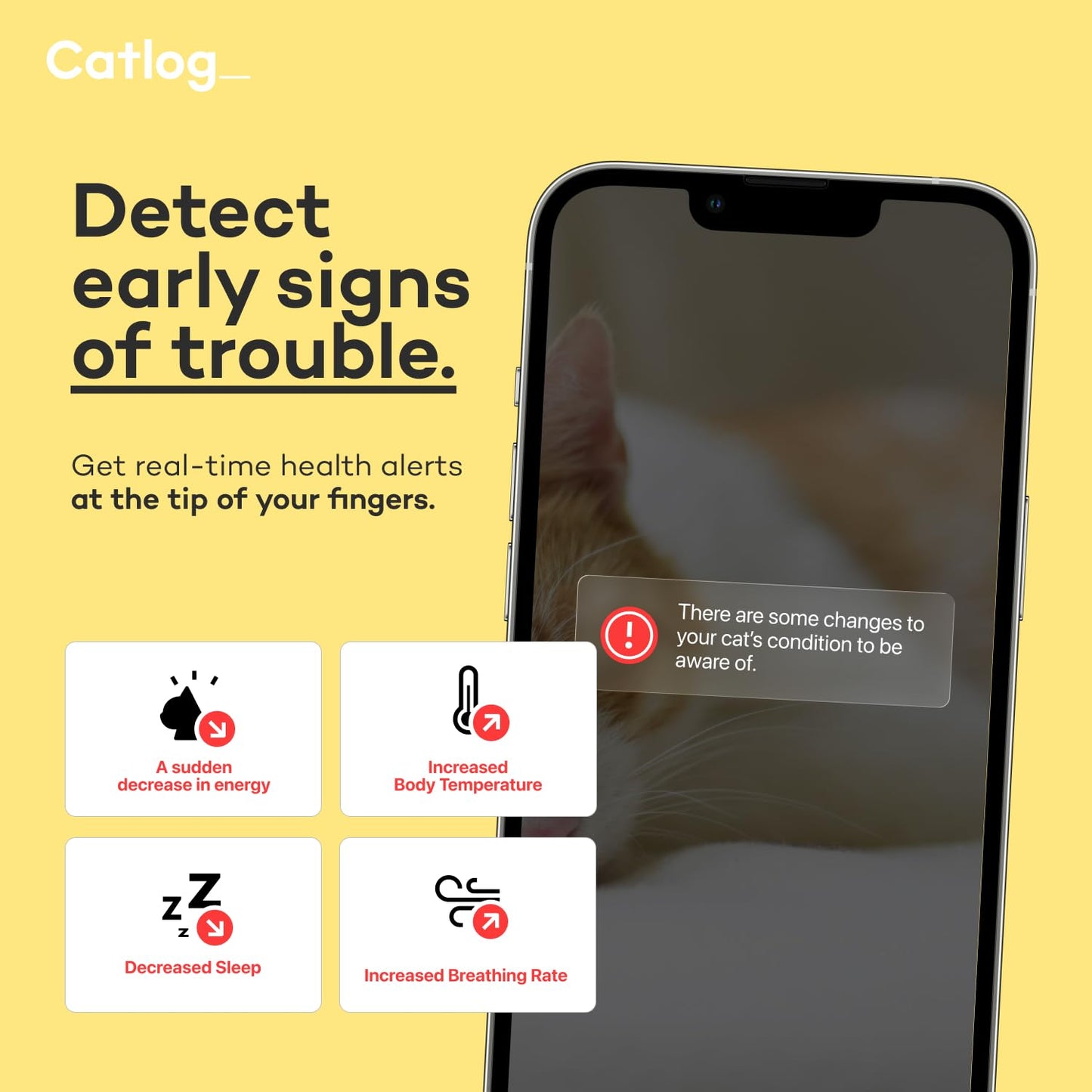 Catlog Health Tracker for Cats - Smart Cat Collar with Safety Breakaway Buckle for Indoor Cats, Wellness Alerts, Real-time Monitoring (Red, XS)