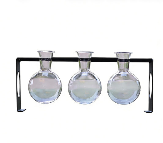 Glass Plant Propagation Station with Metal Stand, 3 Bulb Vase Terrarium for Hydroponic Indoor Plants, Vintage Desktop Decor, Black