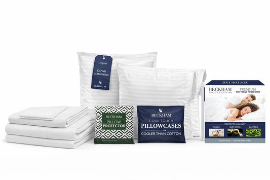 Beckham Hotel Collection Queen Hotel Bed Luxury Bundle – Cotton Sheets, Down Alternative Pillows, Cooling Pillowcases, Pillow Protectors & Waterproof Mattress Protector – Refined Hotel Comfort
