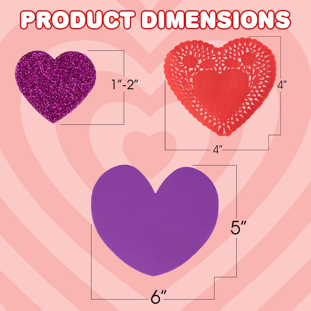 ArtCreativity 126+ Pcs Valentine's Day Heart Doilies Card Crafts for Kids - Valentine Day Crafts for Classroom Parties - Valentines Craft Supplies Kits with Heart Doilies and Glitter Foam Stickers