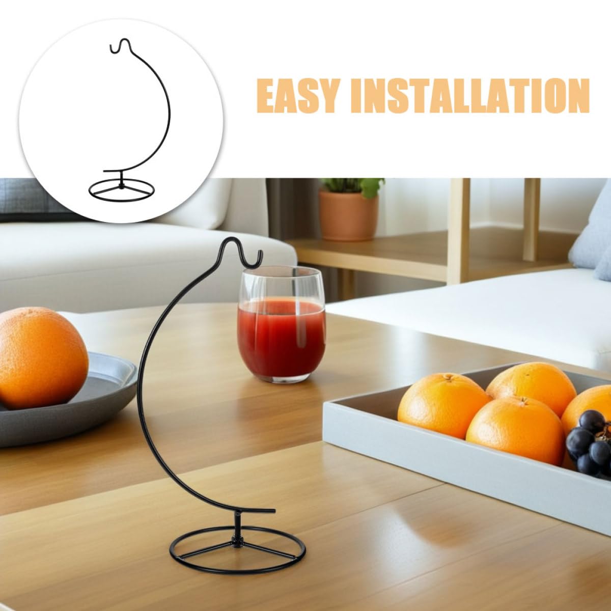 NUOBESTY 2pcs Moon-shaped Ornament Display Hanger Iron Hook Rack for Hanging Flowerpot Stand, Air Plant Planter Holder, Black Metal Micro Landscape Bottle Hanger for Indoor Home Décor