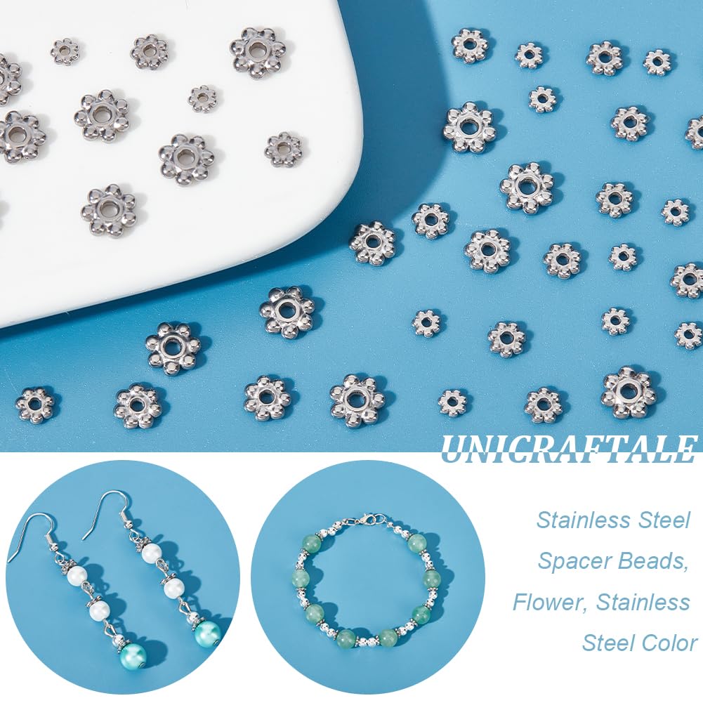 UNICRAFTALE 80 pcs 4 Sizes 3-6mm 304 Stainless Steel Flower Spacer Beads Mini Snowflake Daisy Beads Metal Small Loose Beads for DIY Bracelet Necklace Earring Jewelry Making