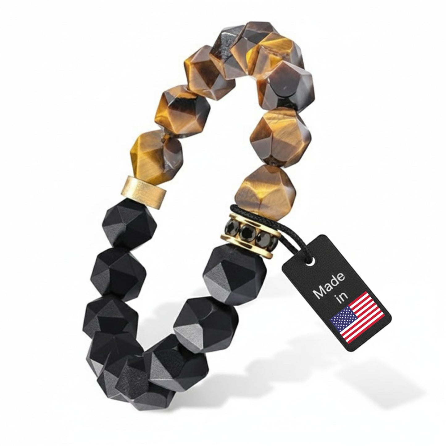 AKDNZ Triple Protection Bracelet for Men & Women - 8mm Tiger Eye, Black Obsidian & Onyx Beaded Bracelet for Grounded Protection, Natural Healing Crystal Bracelets for Confidence, Strength & Stability