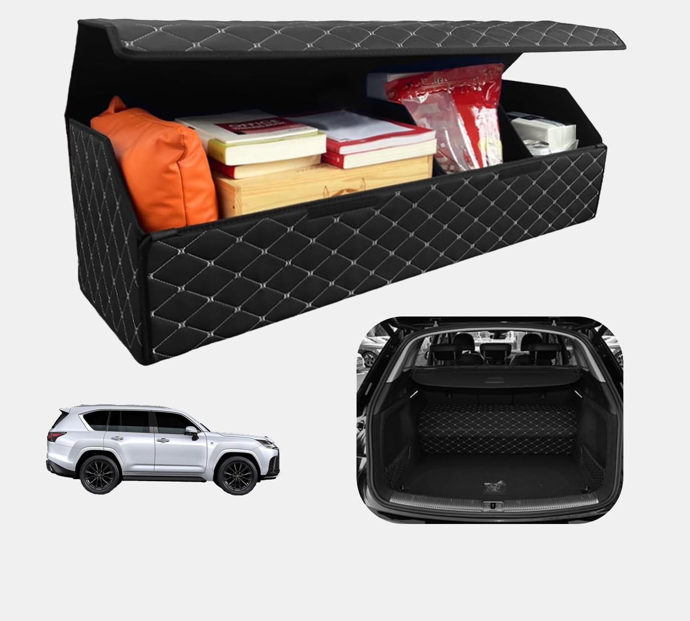 MAIBAOYUAN Car Trunk Organizer for LX 470/570 - Custom Fit, 4-Layer Cover, Large Space Outdoor Trunk Organizer with Leather, Hook and Loop Fastener Fix, All-Season Use