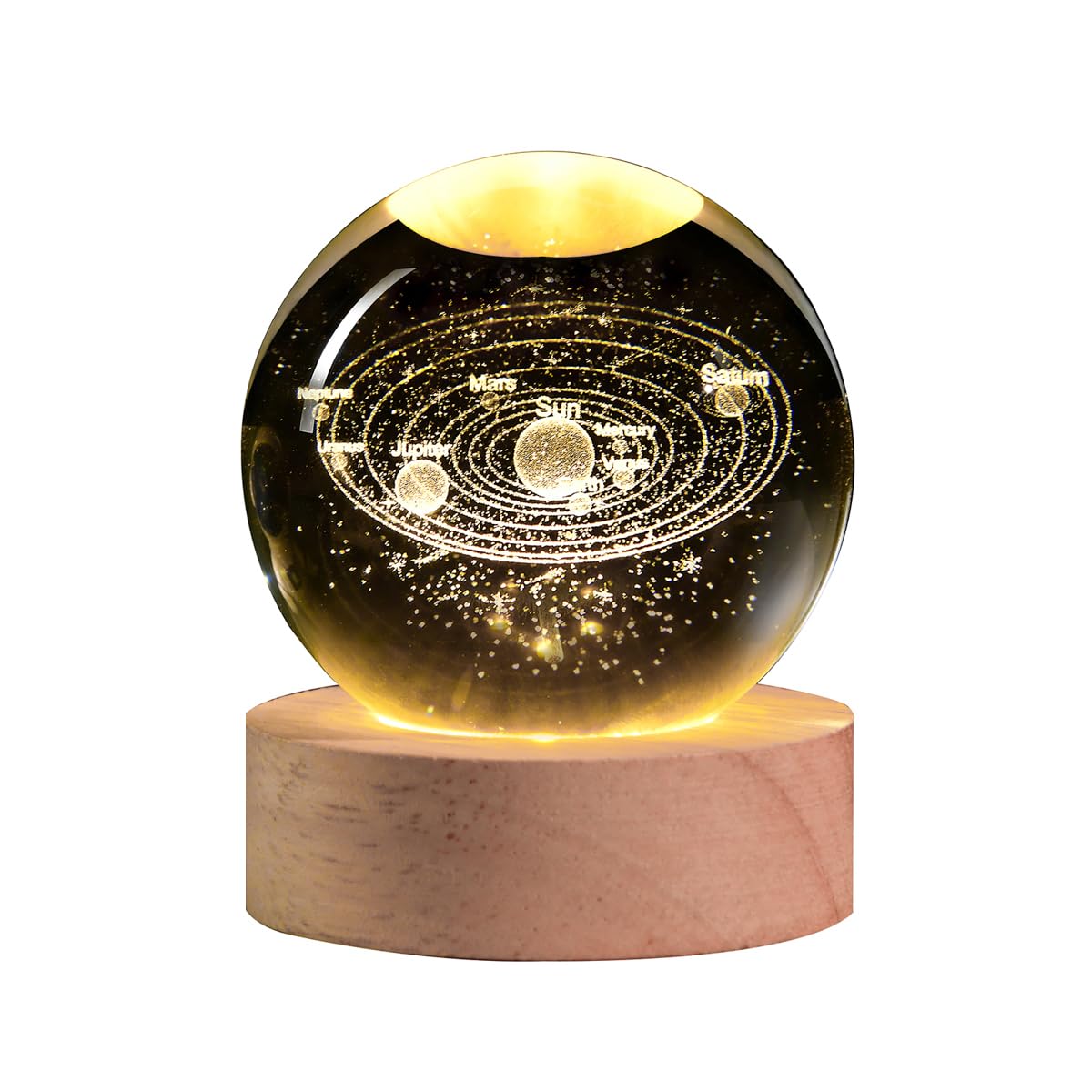QIANCHANG Solar System 3D Crystal Ball with LED Stand, 60mm Galaxy Model Decor Glass Sphere Lamp Night Light, Space Universe Astronomy Gifts for Women Men Mom Kids