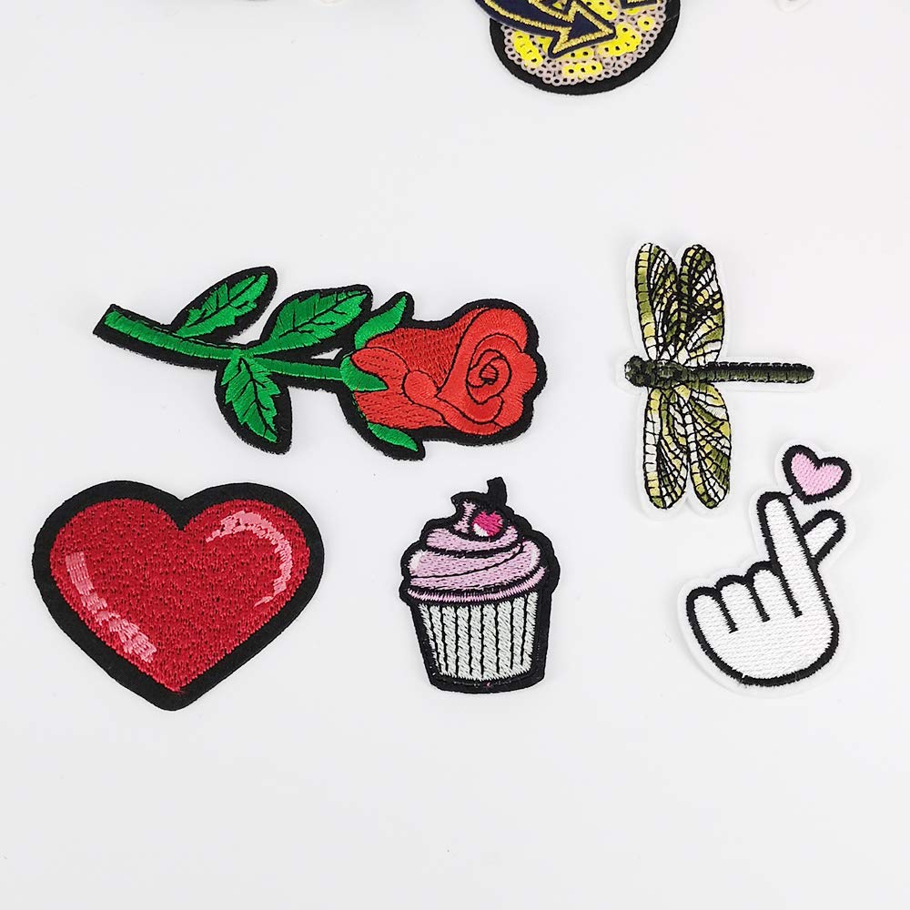 Niangzisewing Mix Lots Bulk 50pcs Iron on Patches sew on Patches Craft Embroidery Patch Motif Clothes Jackets Hats Backpacks Jeans Kids Butterfly Hearts (Mix, from 1" to 3")