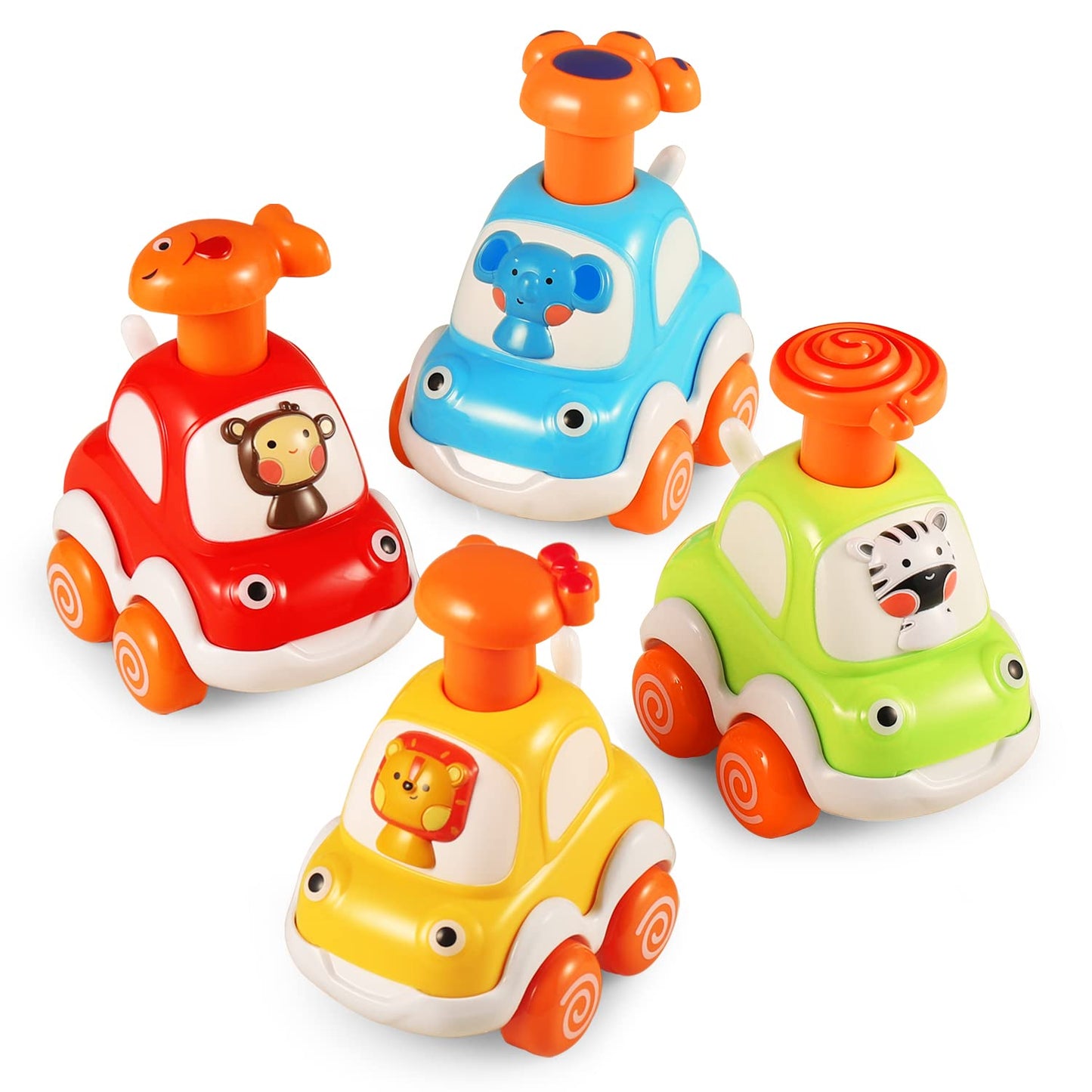 ALASOU 4 PCS Animal Car Toys for 1 Year Old Boy Girl|Baby Toys 1 Year Old Boy Gifts for Toddlers 1-3|Vehicle Toy Set for Toddler Toys 1-2|1st Birthday Gift for Infant 12 18 Months