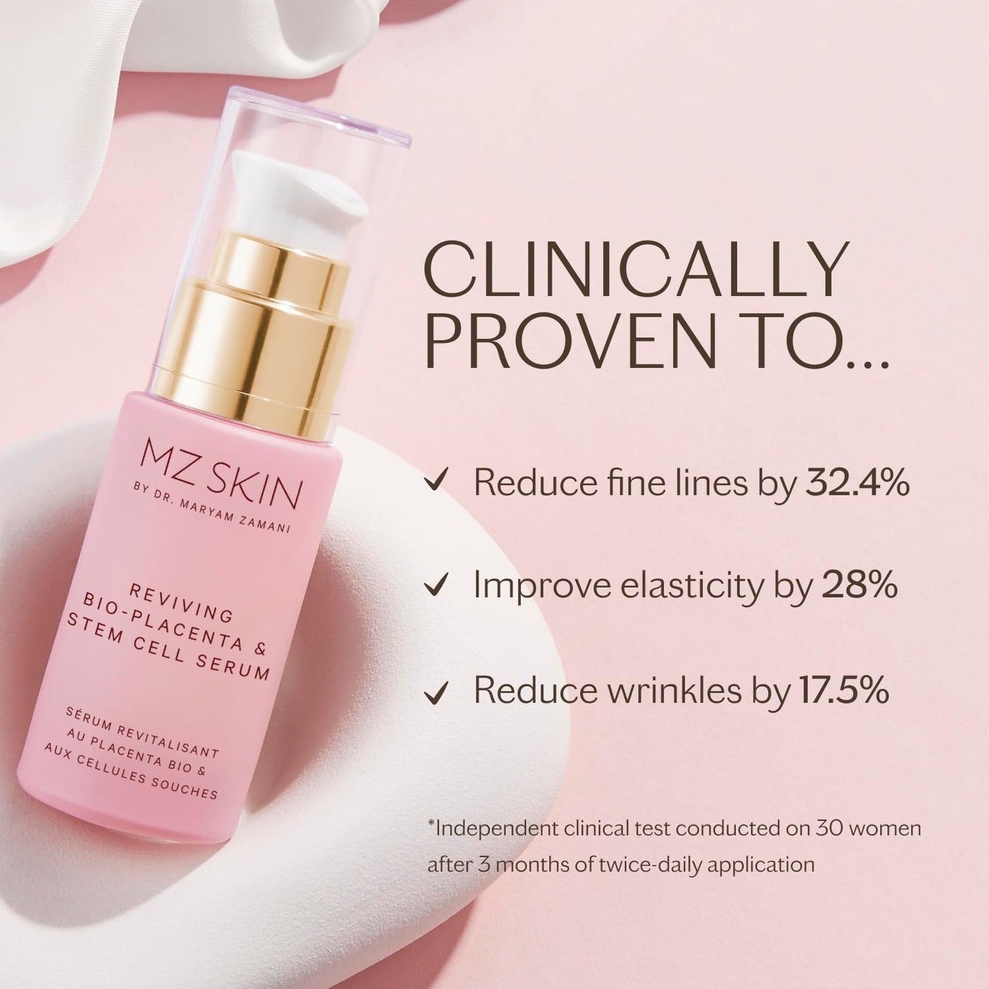 MZ SKIN Reviving Bio-Placenta & Stem Cell Serum - Luxury Size 1.01 fl oz | Night Repair Serum with Bio-Placenta, Plant Stem Cells & Peptides | Firms, Smooths & Restores