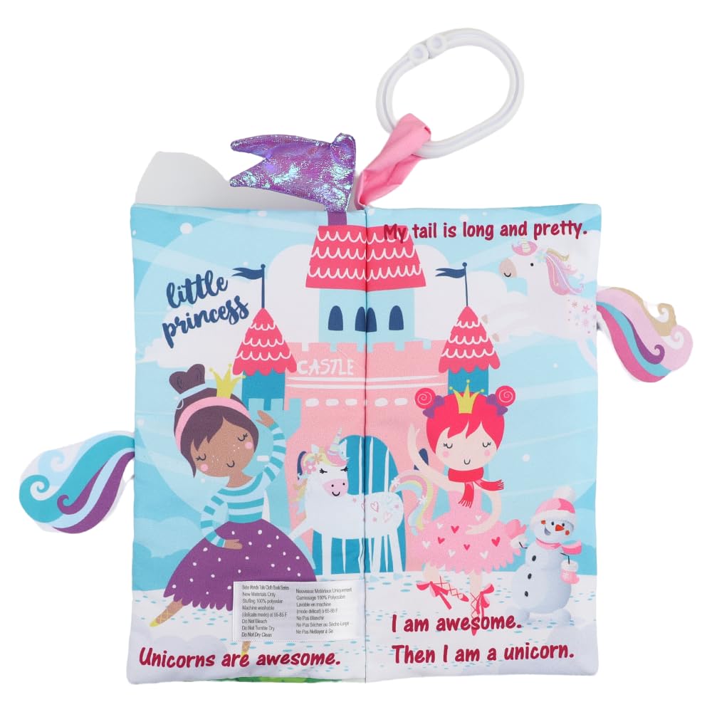 bebe mondo Unicorn Baby Books 0-6 Months Toys 6 to 12 Months, Touch Feel Cloth Crinkle Books for Babies,Infants, Soft Sensory Stroller Toys, Easter Baby Gifts Shower Items, Chweing Book (Princess)