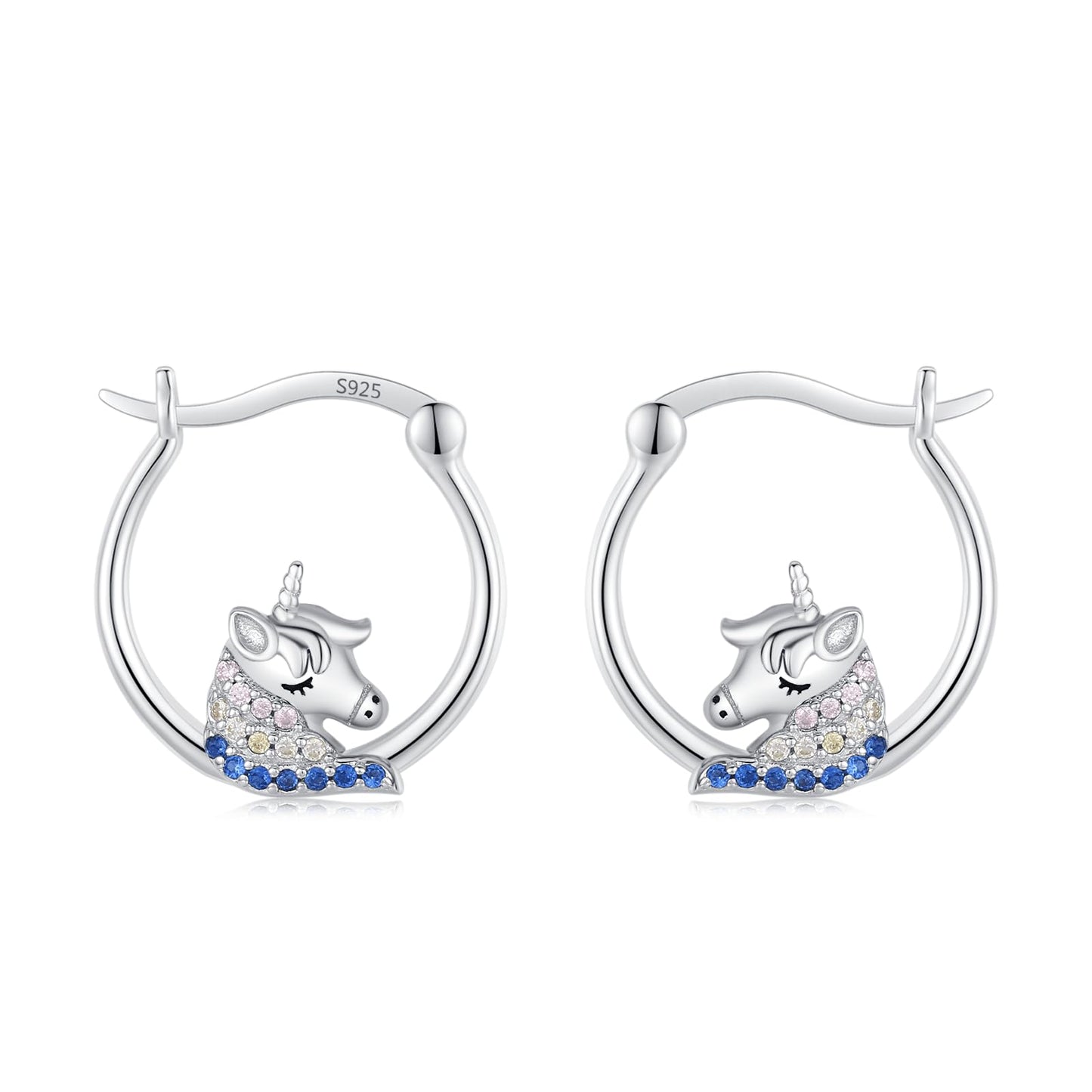 JUSTKIDSTOY Unicorn Earrings for Women Girls 925 Sterling Silver Hypoallergenic Hoop Earrings for Sensitive Ears Unicorn Jewelry Birthday Gifts for Daughter