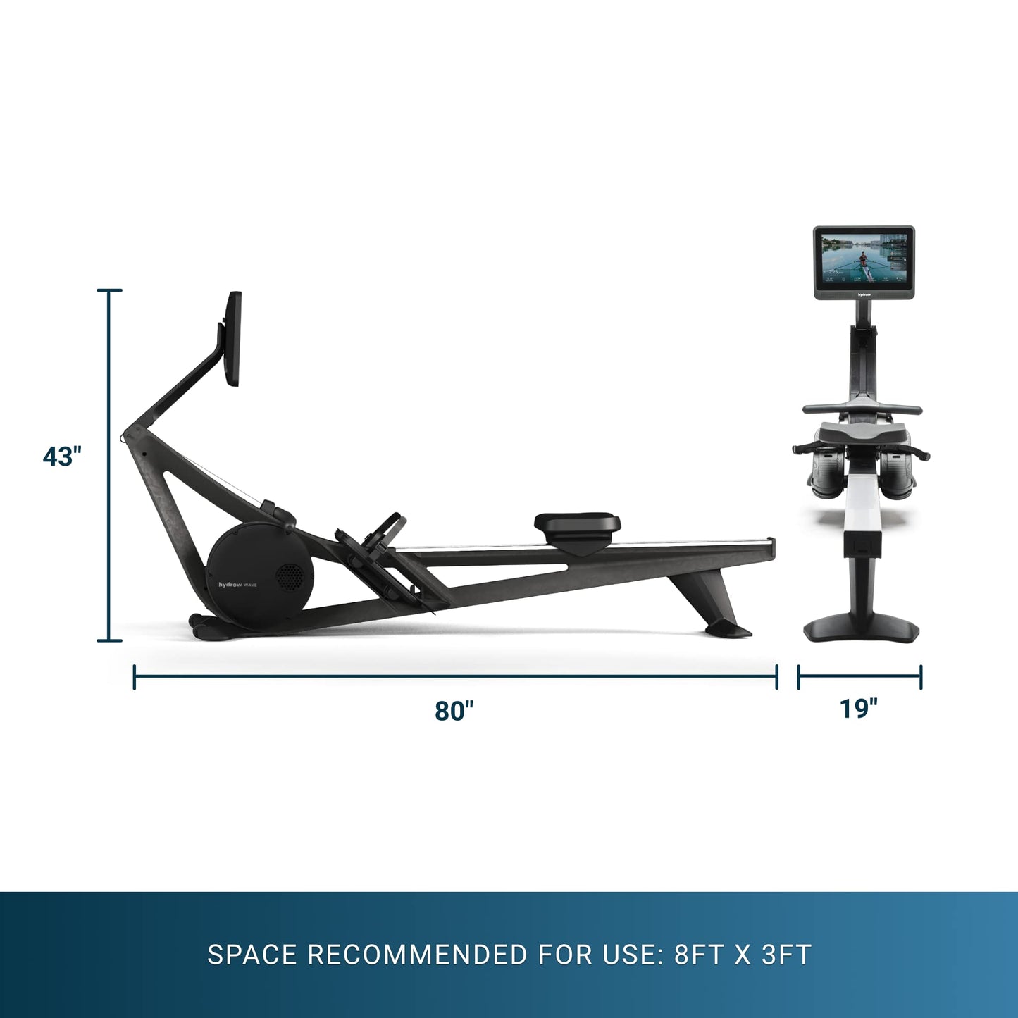 Hydrow Wave Rowing Machine with Immersive 16'' HD Touchscreen - Live Home Workouts Membership (Sold Separately), Electromagnetic Drag Technology, 375 lb Weight Capacity, Pirate Black (MNRW02A)