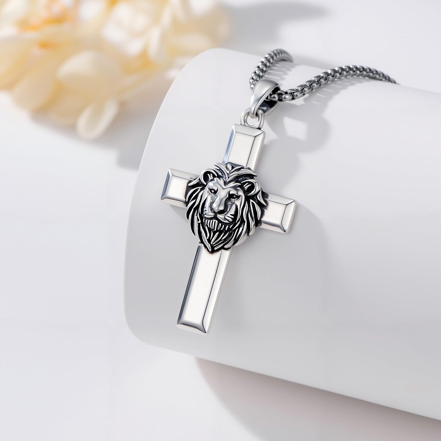 YEESIA Cross Necklace for Men Women 925 Sterling Silver Lion Cross Pendant Necklace, Christian Jewelry, Gift for Men Women