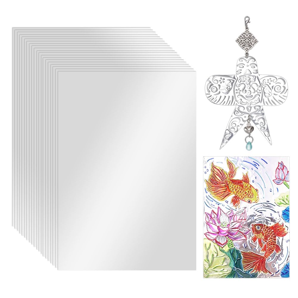 OLYCRAFT 30 Sheets Aluminum Metal Crafts 11.8x7.9 Inch Double-Sided Silver Art Metal Foil Sheets 0.1mm Thick Tinfoil Flashing Metals Sheet for Painting Engraving and Embossing Art Project DIY Crafts