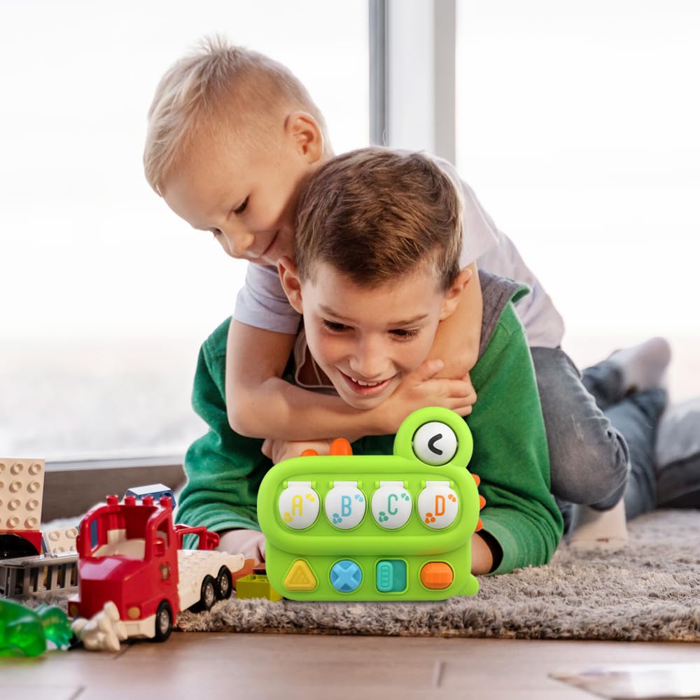 Baby Pop-Up Toy, Educational Animal Playset for Toddlers, Cause and Effect Learning, Fine Motor Skills Development, Portable Travel Toy with Engaging Buttons, Perfect for Infants and Toddlers (Green)