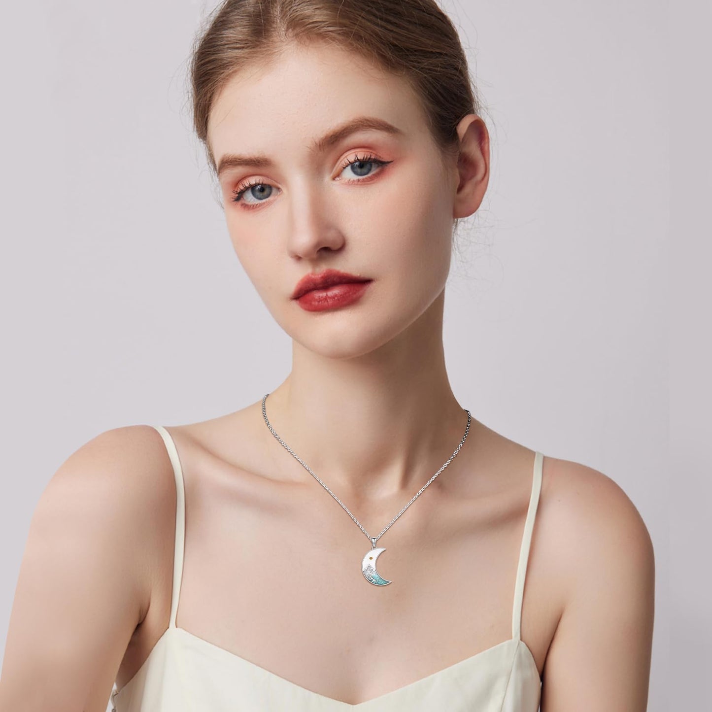 Suiknsn Mustard Seeed Necklace 925 Sterling Silver Turquoise Mountain Pendant Necklace Moon Jewelry Outdoor Hiking Gifts for Women Girlfriend