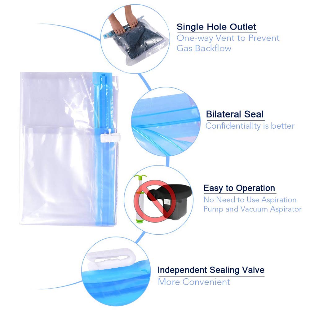 ALMING Compression Bags - Travel Accessories - 10 Pack Space Saver Bags - No Vacuum or Pump Needed - Vacuum Storage Bags for Travel Essentials - Home Packing-Organizers (Blue)