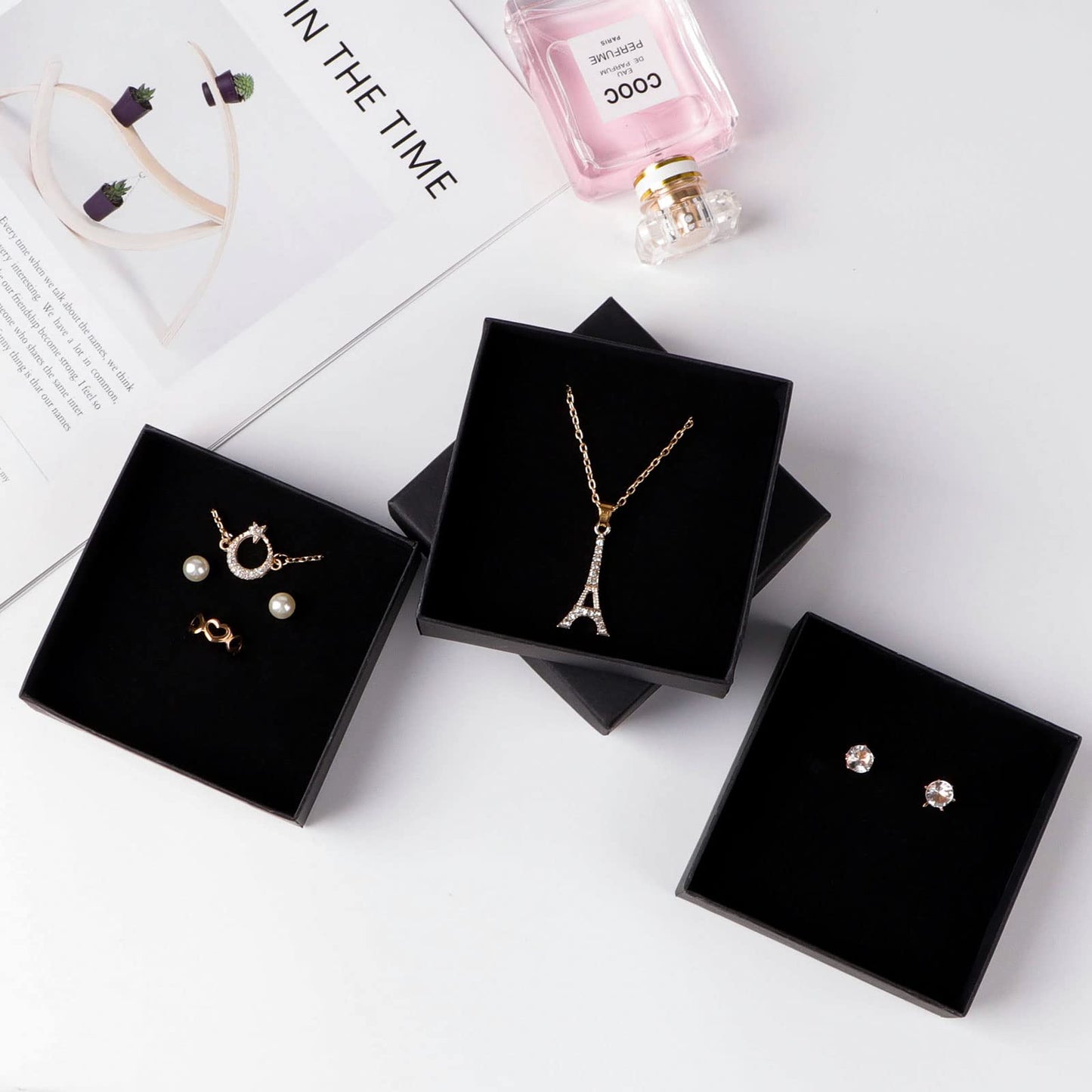 Sdootjewelry Black Jewelry Boxes Bulk 12 Packs, Jewelry Gift Box with Foam, Small Jewelry Boxes for Gifts, 3.5'' × 3.5'' × 1.2''