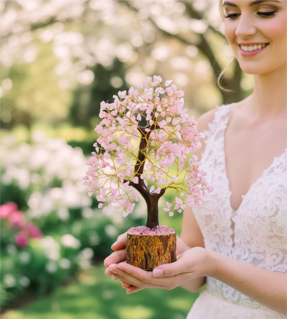 BOMBAY CRYSTALS EXPORT Rose Quartz Crystal Tree of Life – Handmade Healing Gemstone Money Tree for Positive Energy, Good Luck & Prosperity | Home & Office Decor | Gift for Women & Mom