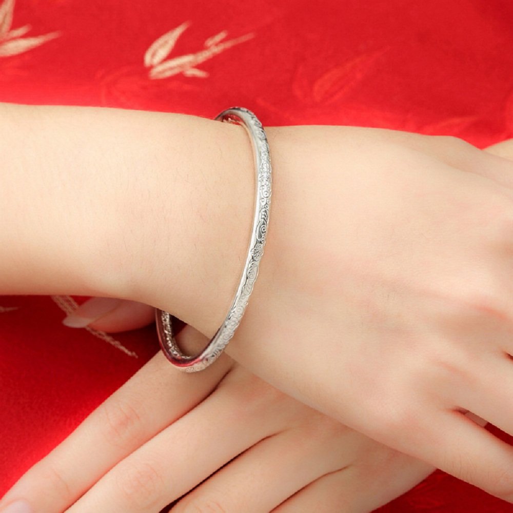 Merdia 999 Solid Sterling Silver Bangle Cuff Bracelets Flower Carved for Women's | Sterling Silver Bracelet | Silver Jewelry | Silver Bracelets for Women | Jewelry for Women