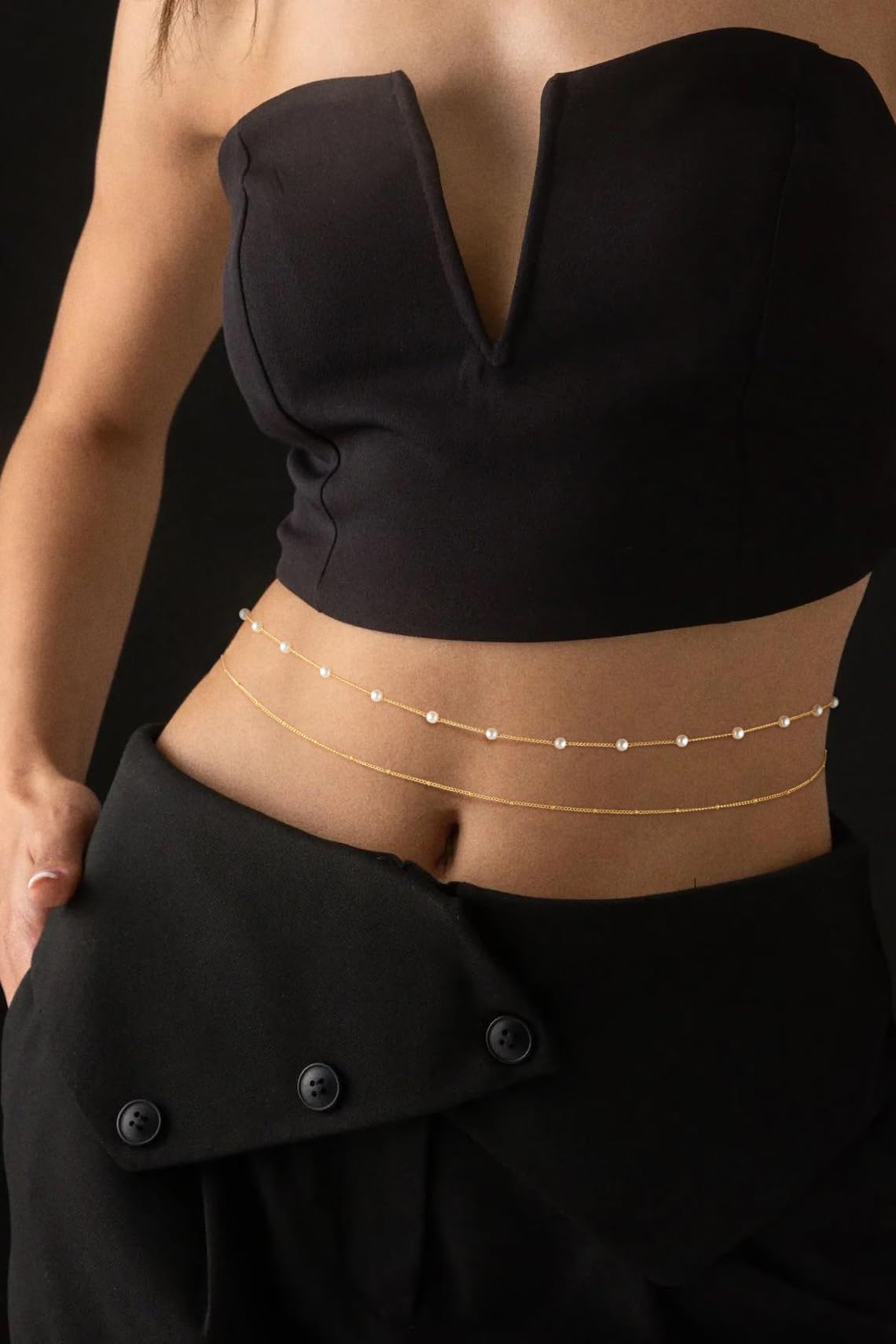 SUFOPE Gold Waist Chain for Women Dainty Pearls Belly Chain Adjustable Layered Bikini Belly Beads for the Waist Waterproof Beach Accessories Body Chain Jewelry Gifts