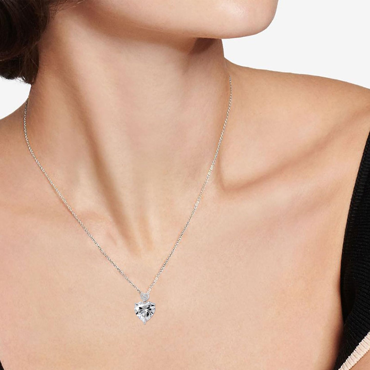 NFYBD 14k White Gold Love Heart Simulated diamonds Birthstone Pendant Necklace for Women 3 Carat Heart-cut Created Gemstone Anniversary Birthday Mother's Day Necklaces for Her-April
