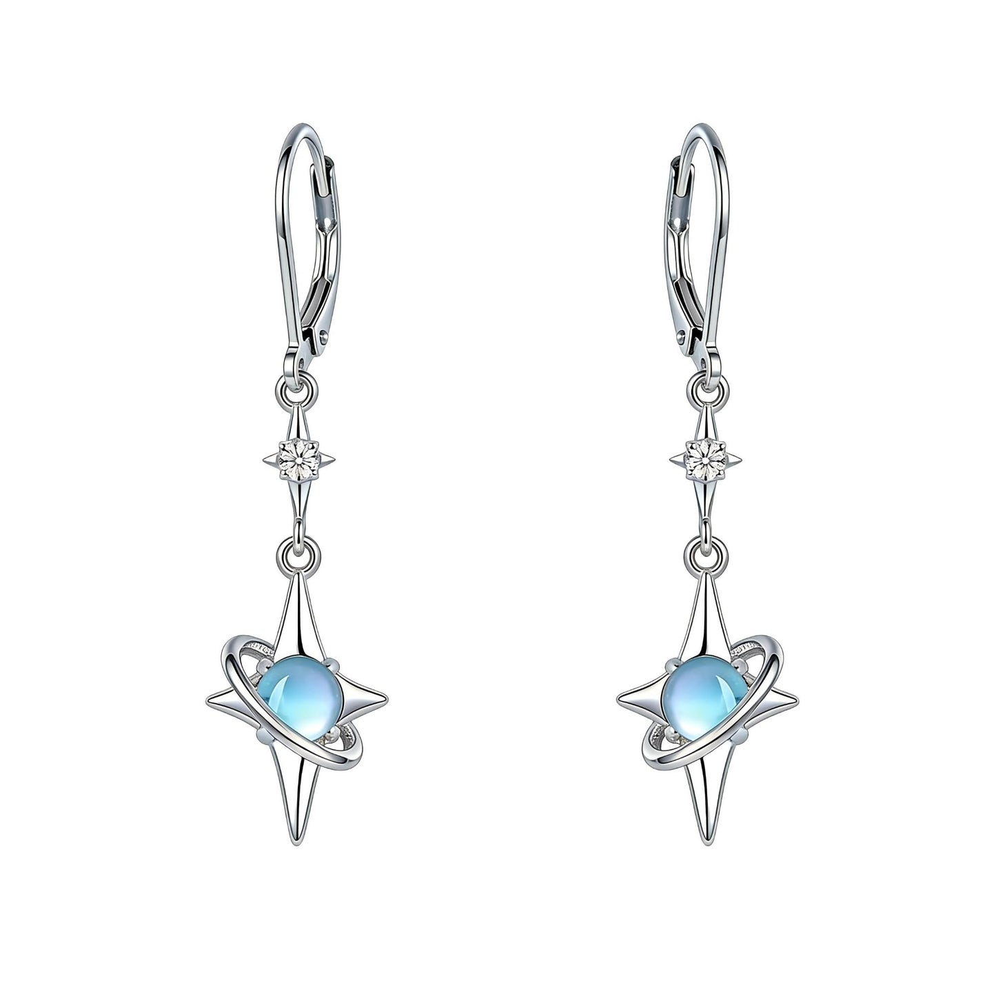 North Star Earrings 925 Sterling Silver Star Dangling Drop Earrings with Moonstone Jewelry Gifts for Women