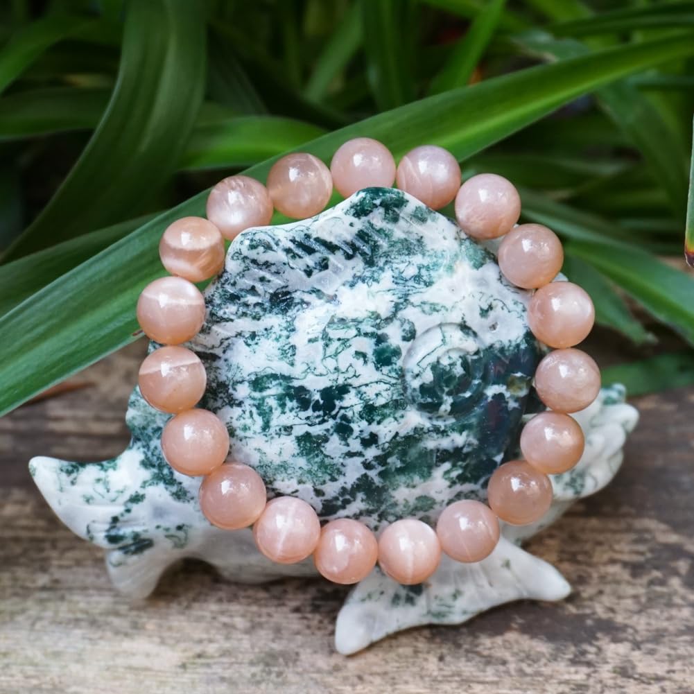 OwizJade 10MM Sunstone Bracelets for Women Men | Natural Orange Moonstone Gemstones for Spiritual Ceremony & Ritual | Bring Wealth | Stretch Jewelry Stone of Romance Passion Drive Confidence