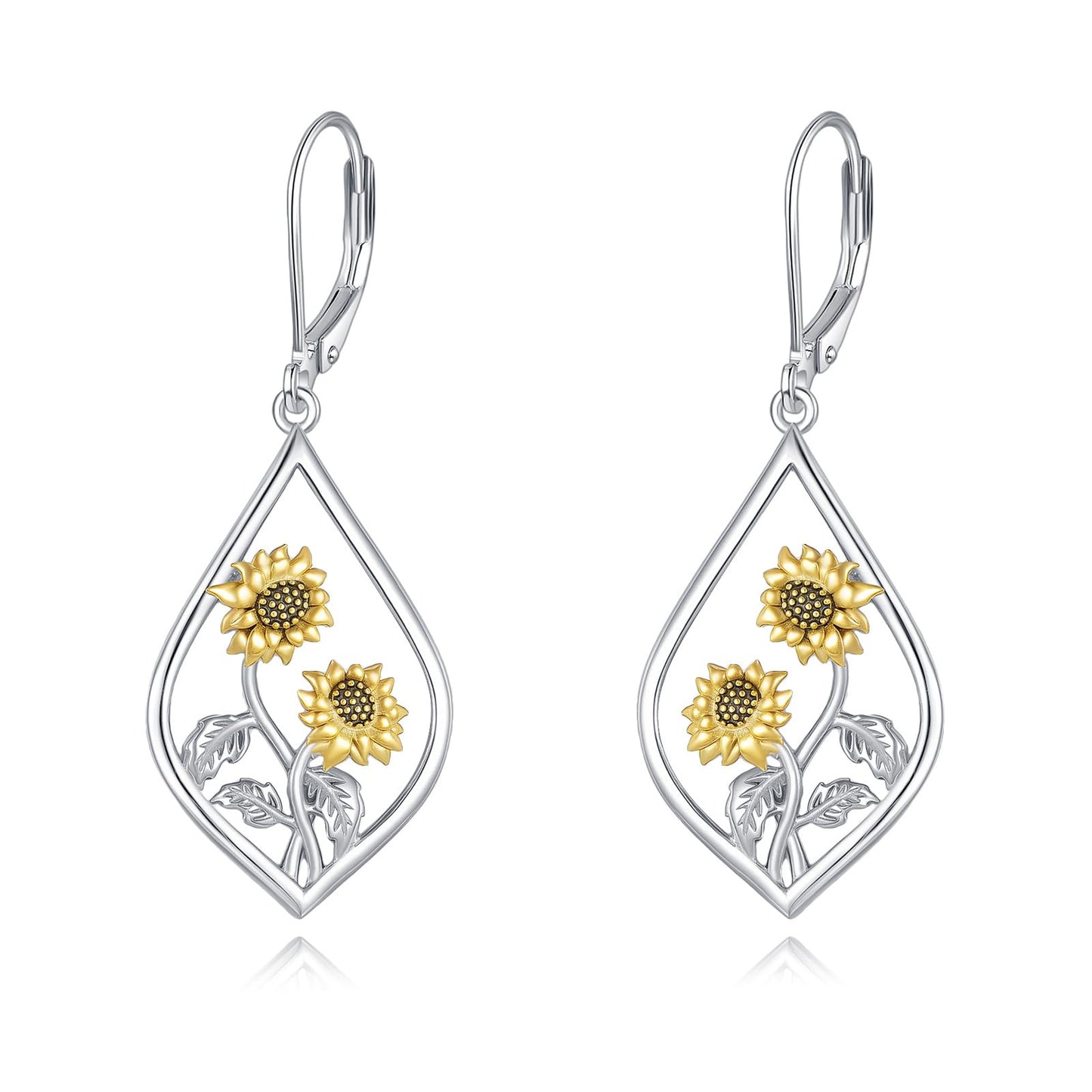 Sunflower Earrings Sterling Silver Flower Floral Dangle Dangling Drop Charm Earrings Boho Jewelry Christmas Gifts for Women