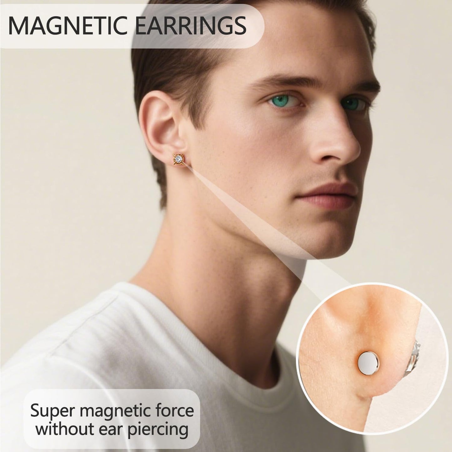 6 Pairs Magnetic Stud Earrings for Men 6MM Stainless Steel Clip on Magnet Earring Inlaid Cubic Zirconia,Non Piercing CZ Magnet Studs Diamond Earrings for Women Men